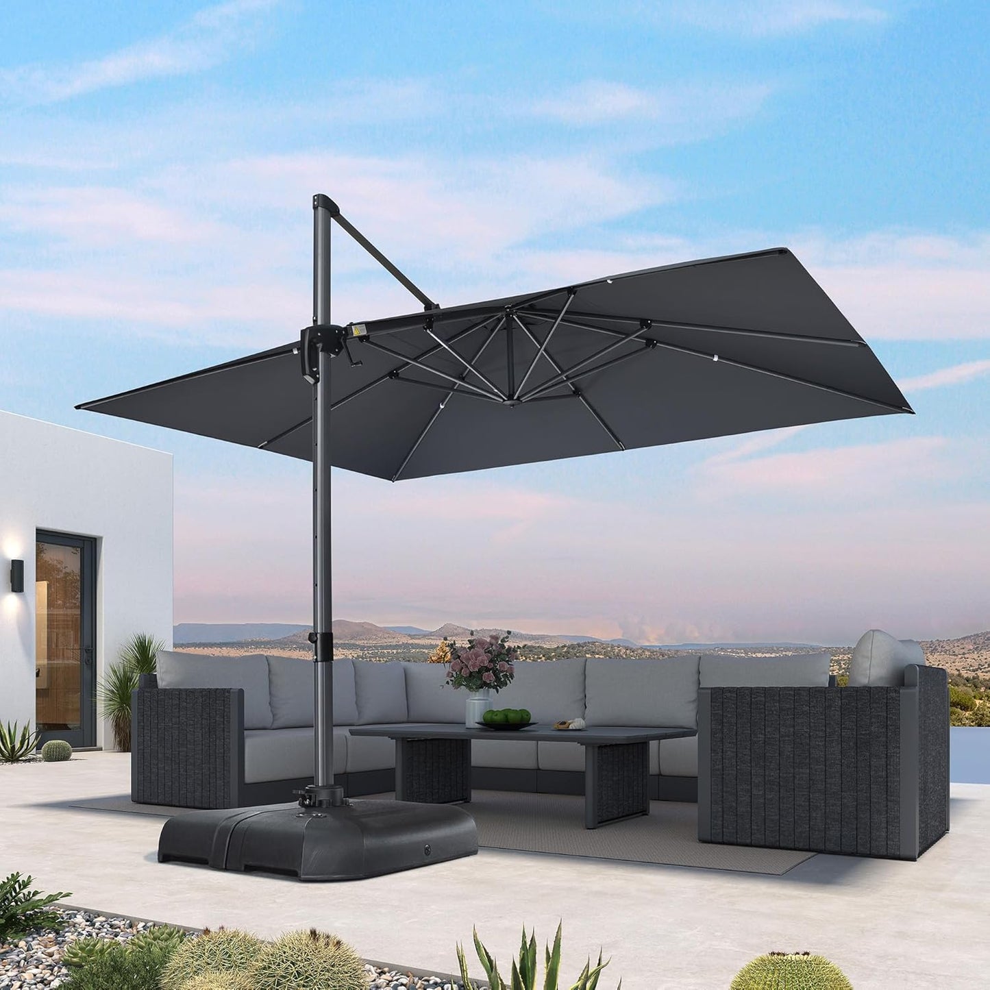 PURPLE LEAF 9' X 11.5' Patio Umbrella Outdoor Cantilever Rectangle Umbrella Aluminum Offset Umbrella with 360-degree Rotation for Garden Deck Pool Patio, Grey