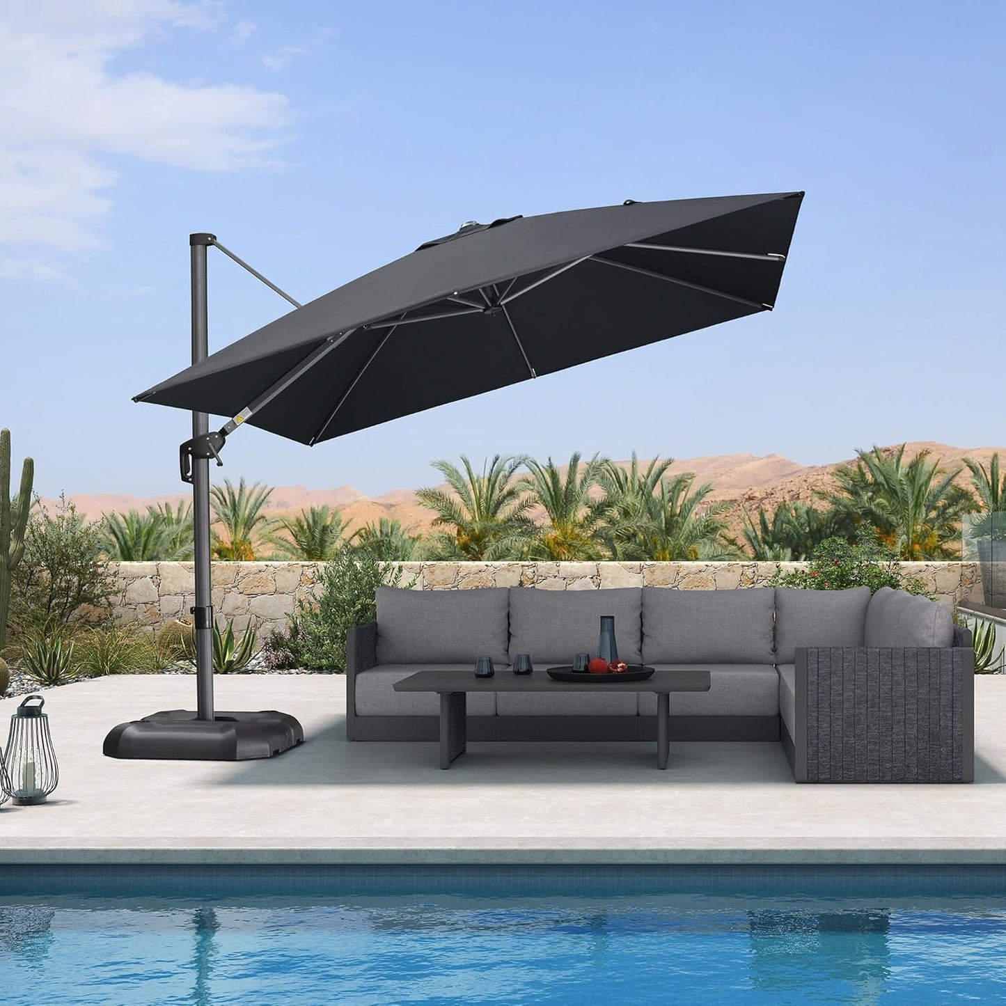 PURPLE LEAF 9' X 11.5' Patio Umbrella Outdoor Cantilever Rectangle Umbrella Aluminum Offset Umbrella with 360-degree Rotation for Garden Deck Pool Patio, Grey