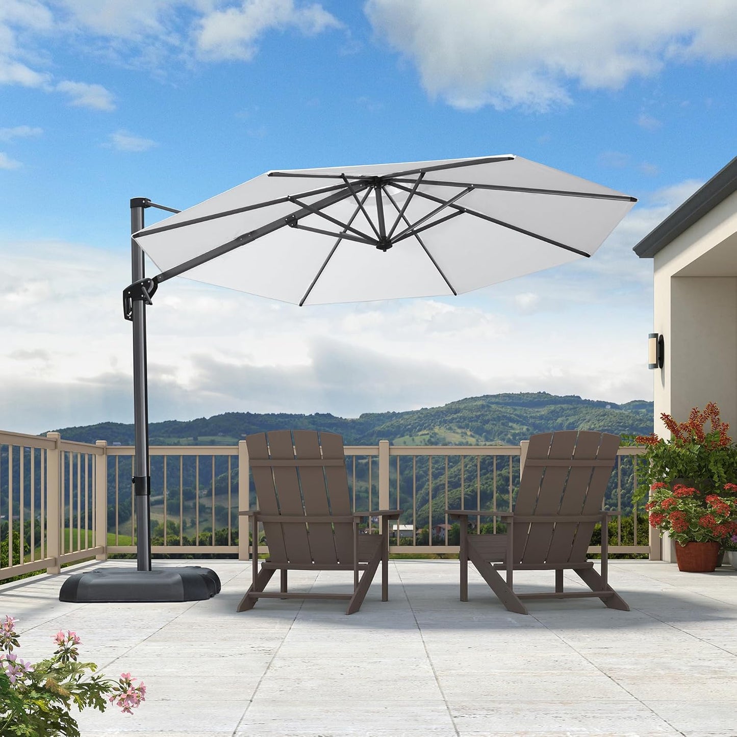 PURPLE LEAF 9' X 11.5' Patio Umbrella Outdoor Cantilever Rectangle Umbrella Aluminum Offset Umbrella with 360-degree Rotation for Garden Deck Pool Patio, Grey