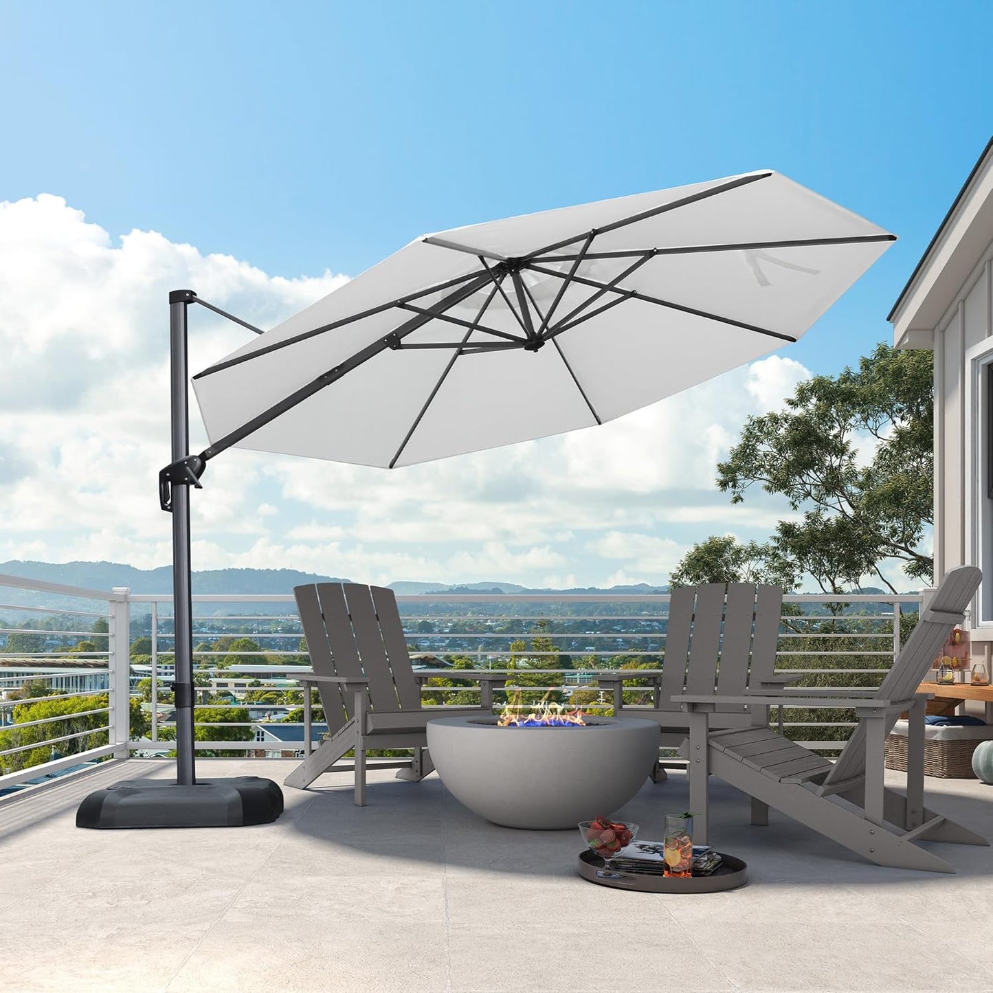 PURPLE LEAF 9' X 11.5' Patio Umbrella Outdoor Cantilever Rectangle Umbrella Aluminum Offset Umbrella with 360-degree Rotation for Garden Deck Pool Patio, Grey