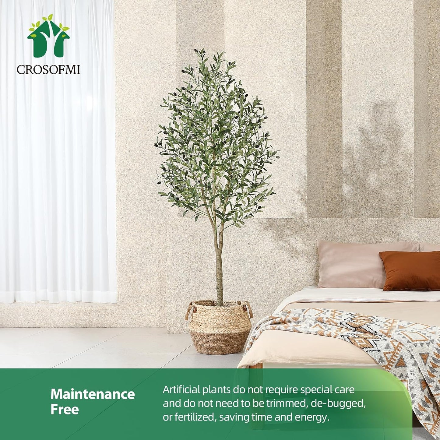 CROSOFMI Artificial Olive Tree Plant 6 Feet Fake Topiary Silk Tree, Perfect Faux Plants in Pot for Indoor Outdoor House Home Office Garden Modern Decoration Housewarming Gift,2Pack