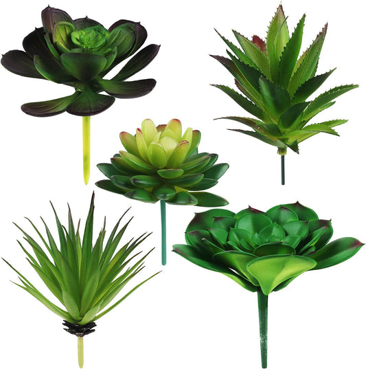 5 Pcs Faux Succulents Set, Realistic Fake Succulents, Artificial Hanging Ornaments Fleshed Plant Textured for Home Garden Wedding Party Decoration (Green)