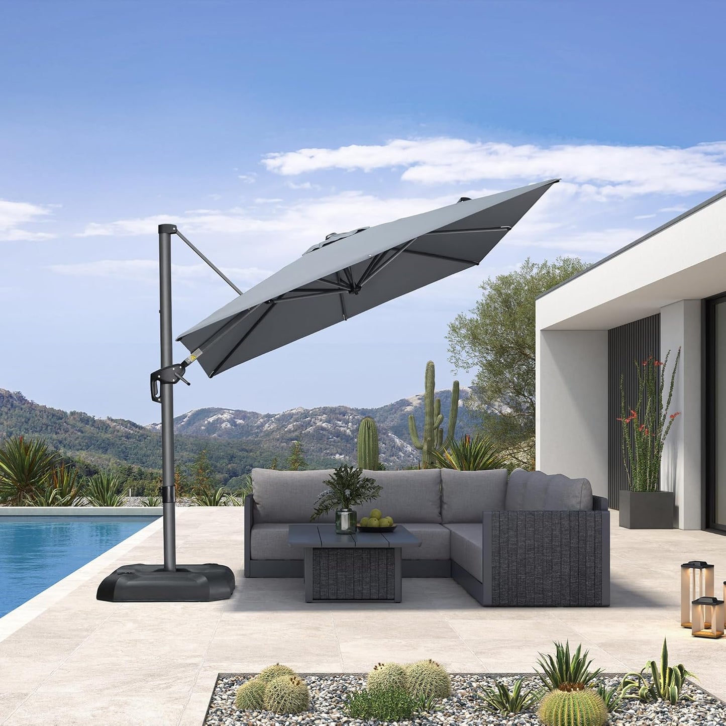 PURPLE LEAF 9' X 11.5' Patio Umbrella Outdoor Cantilever Rectangle Umbrella Aluminum Offset Umbrella with 360-degree Rotation for Garden Deck Pool Patio, Grey