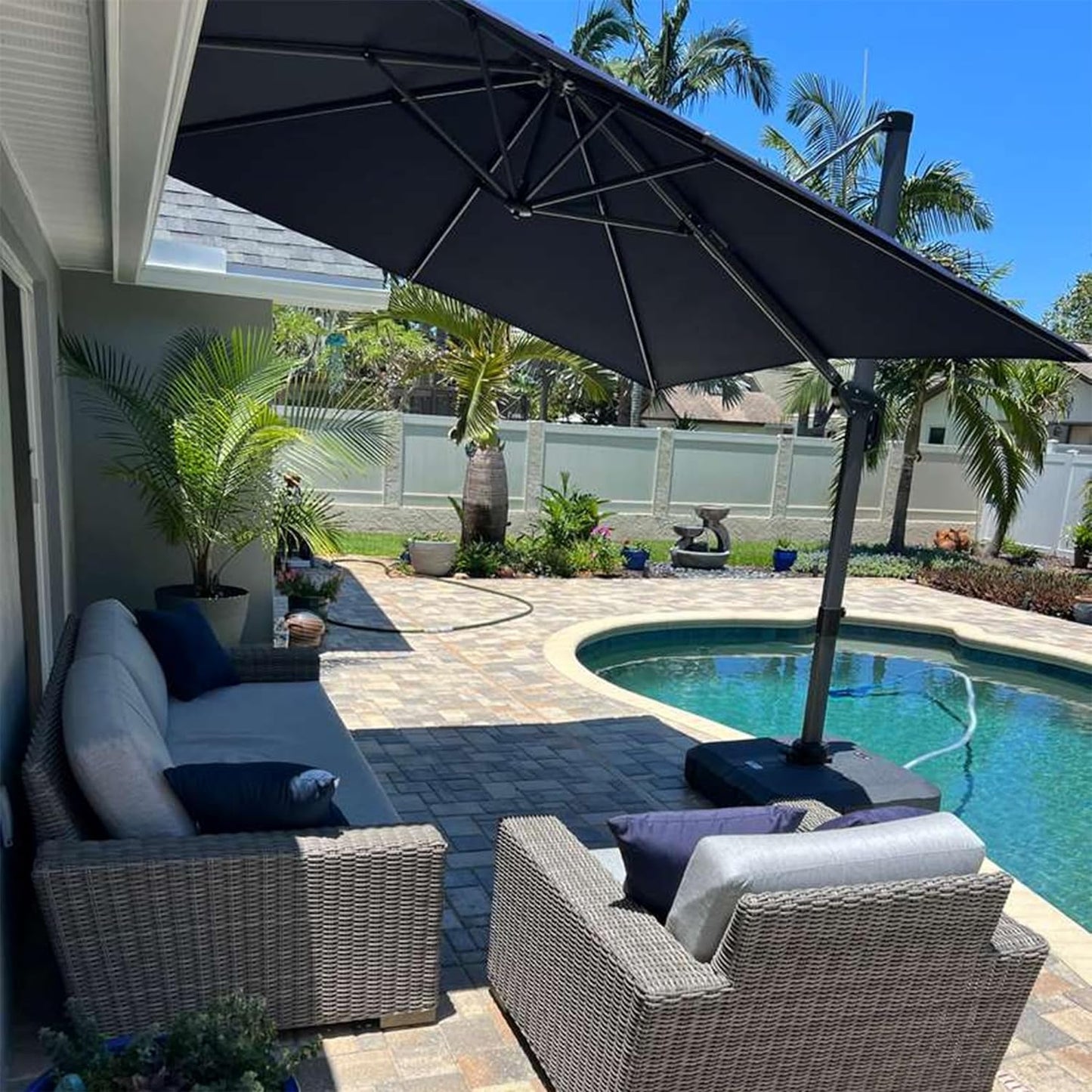 PURPLE LEAF 9' X 11.5' Patio Umbrella Outdoor Cantilever Rectangle Umbrella Aluminum Offset Umbrella with 360-degree Rotation for Garden Deck Pool Patio, Grey