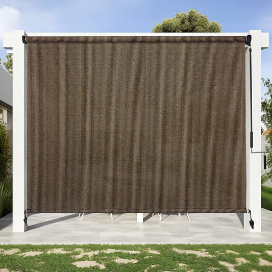 KANAGAWA 7'(W) x8'(H) Mocha Outdoor Roller Shade - Cordless Exterior Roll Up Sun Shade for Patio, Pergola, Front Porch, Gazebo - Outdoor Blinds Screens for Patio