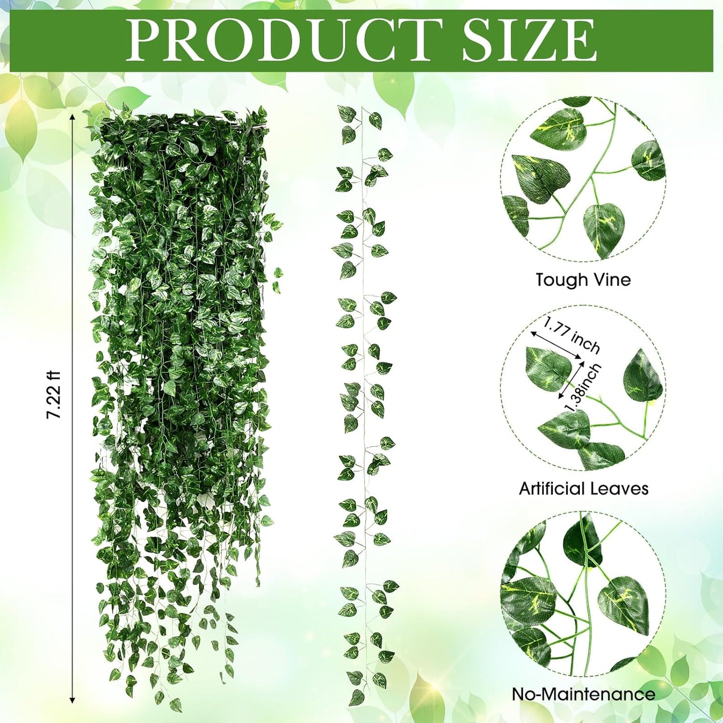 300 Pcs 2166ft Artificial Ivy Garland Fake Vines Bulk Green Leaves Greenery Vines for Bedroom Hanging Plants for Wedding Garden Home Wall Jungle Themed Party Decorations