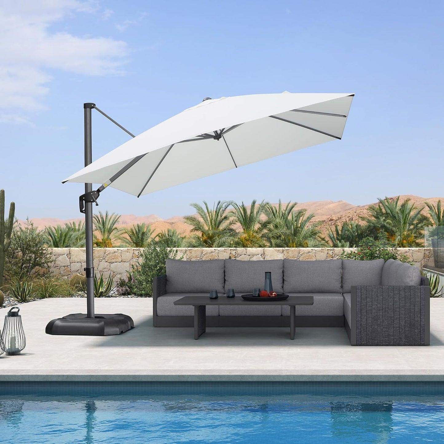 PURPLE LEAF 9' X 11.5' Patio Umbrella Outdoor Cantilever Rectangle Umbrella Aluminum Offset Umbrella with 360-degree Rotation for Garden Deck Pool Patio, Grey