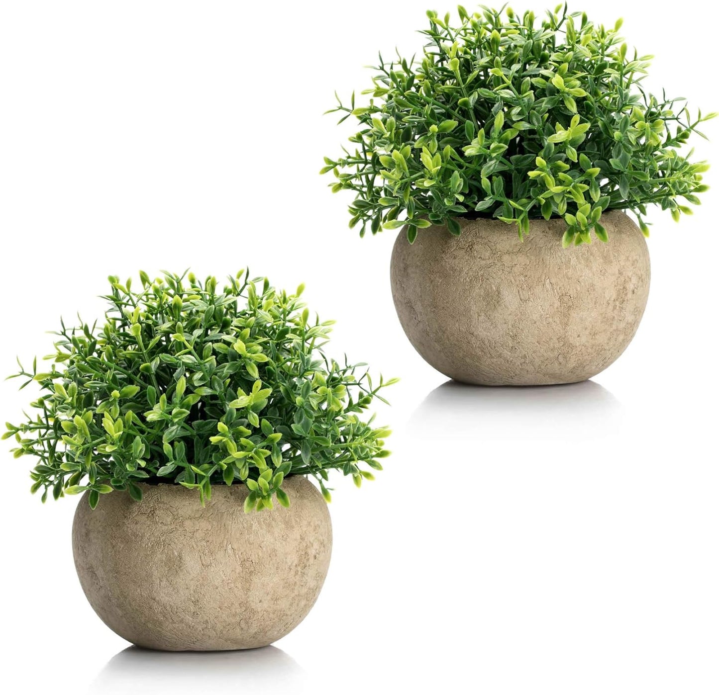 Velener Mini Plastic Fake Green Grass Plant with Pot, Topiary Ball, Small Fake Plant, Round Paper-Mache Pot for Indoor Office, Kitchen, Bathroom and Living Room Decor
