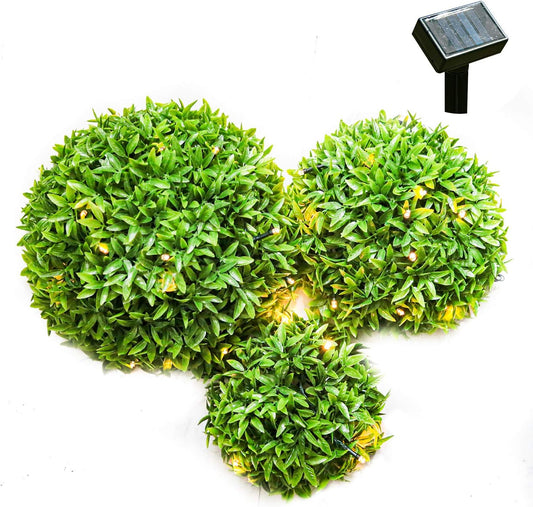 3 Pack Artificial Plant Hemisphere Grass Outdoor Fake Plants Plastic Plant with Solar Lights for Outdoor Garden Decoration-Green