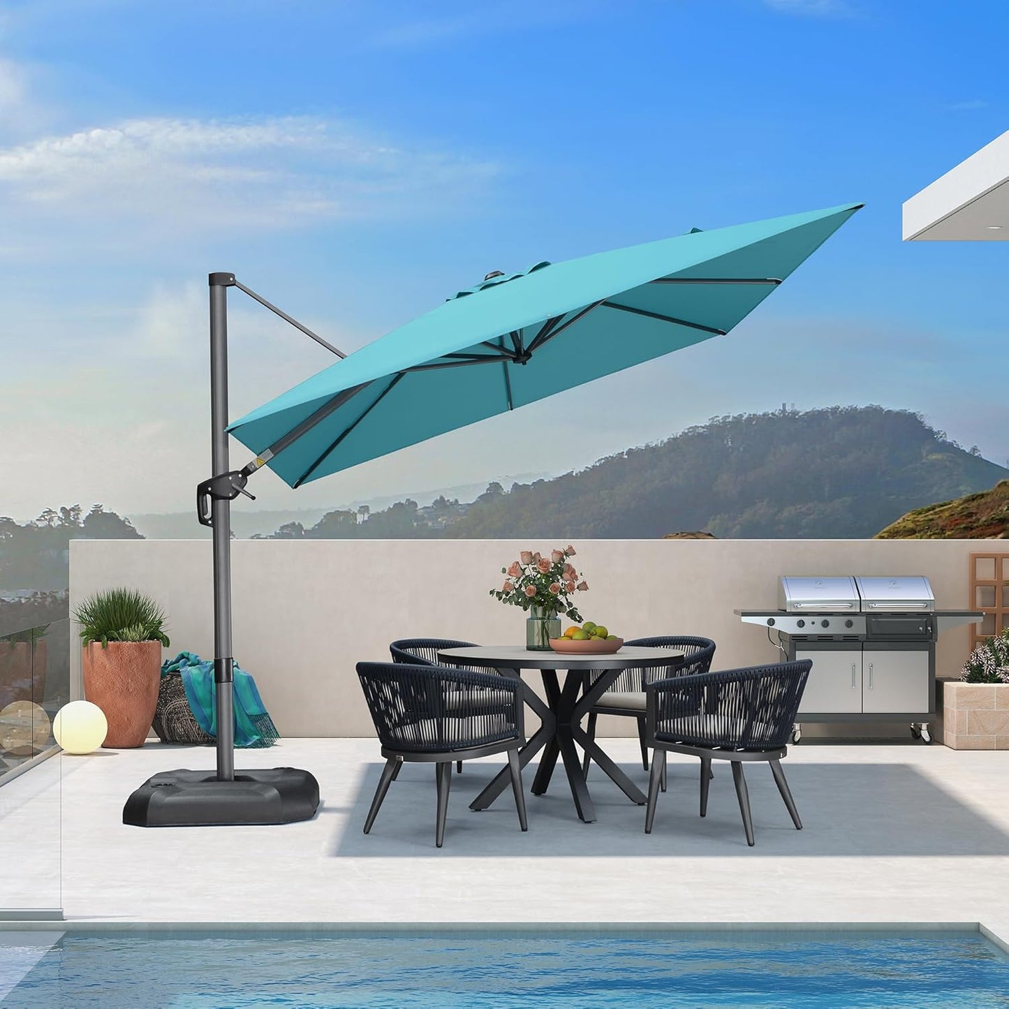 PURPLE LEAF 9' X 11.5' Patio Umbrella Outdoor Cantilever Rectangle Umbrella Aluminum Offset Umbrella with 360-degree Rotation for Garden Deck Pool Patio, Grey