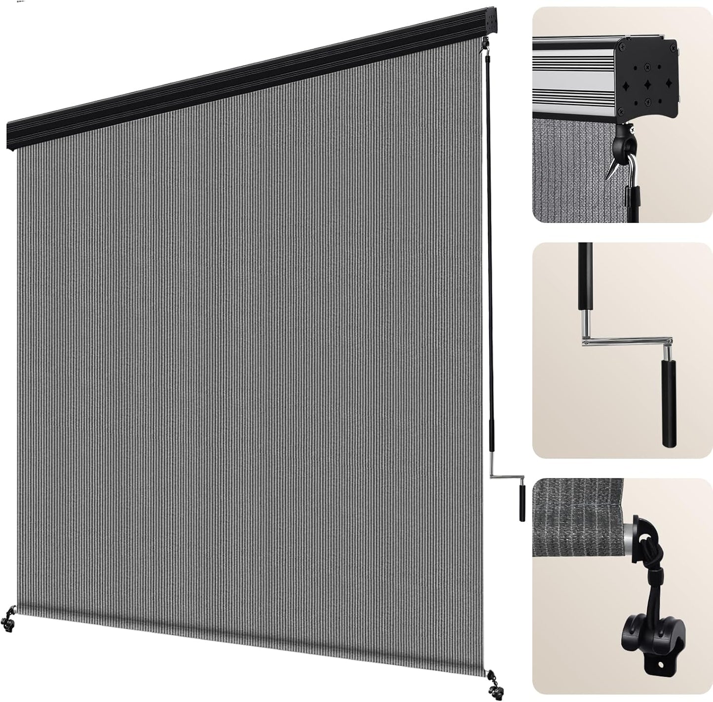 Artpuch Outdoor Roller Shade 8' W x 8' H Fabric Blind Mocha Outdoor Roll Up Shade with Aluminum Valance, Wand Operation Exterior Roller Shades Cloth for Patio Porch Gazebo
