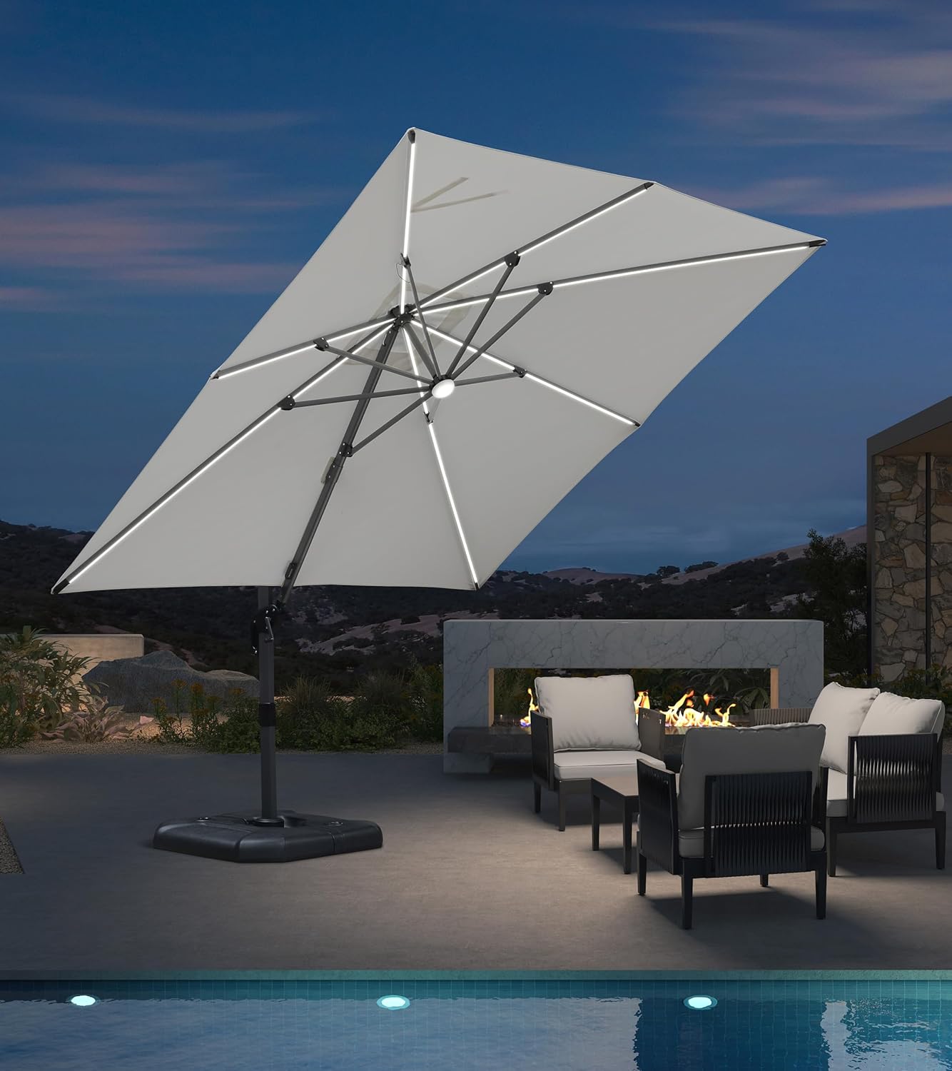 PURPLE LEAF 9' X 11.5' Patio Umbrella Outdoor Cantilever Rectangle Umbrella Aluminum Offset Umbrella with 360-degree Rotation for Garden Deck Pool Patio, Grey