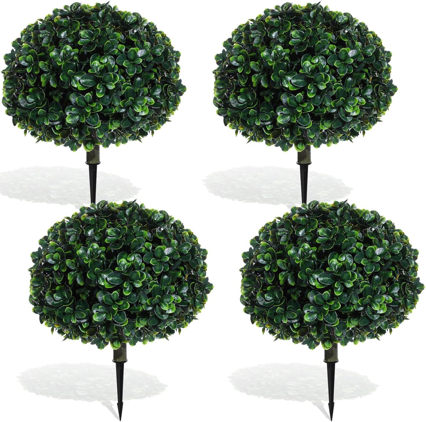 XunYee 6 Pcs 20" Artificial Topiary Ball Trees, Outdoor Artificial Shrubs Faux Bushes UV Resistance Greenery Fake Plants Tree with Ground Spike for Garden Porch Patio Indoor Decoration (Light Green)