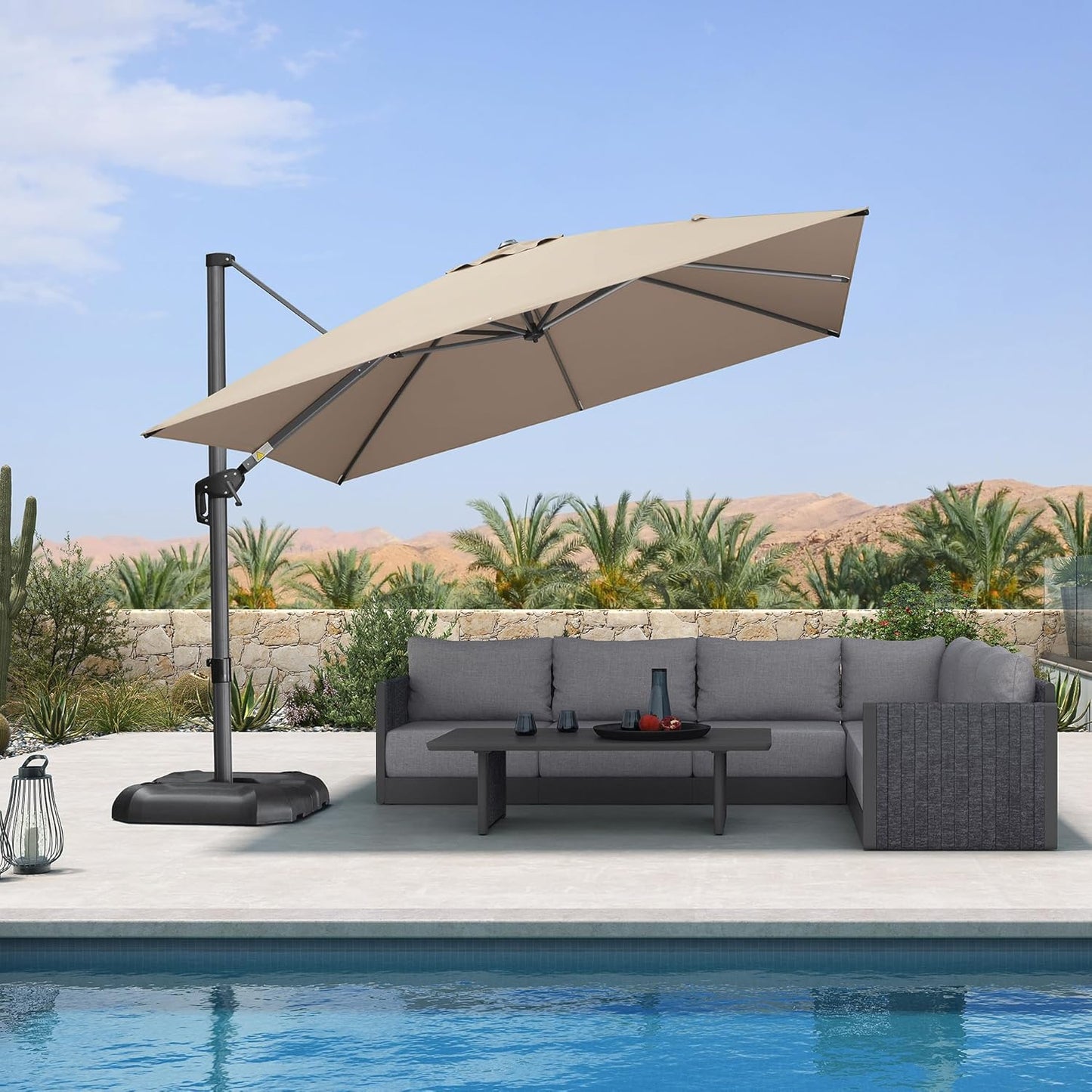 PURPLE LEAF 9' X 11.5' Patio Umbrella Outdoor Cantilever Rectangle Umbrella Aluminum Offset Umbrella with 360-degree Rotation for Garden Deck Pool Patio, Grey