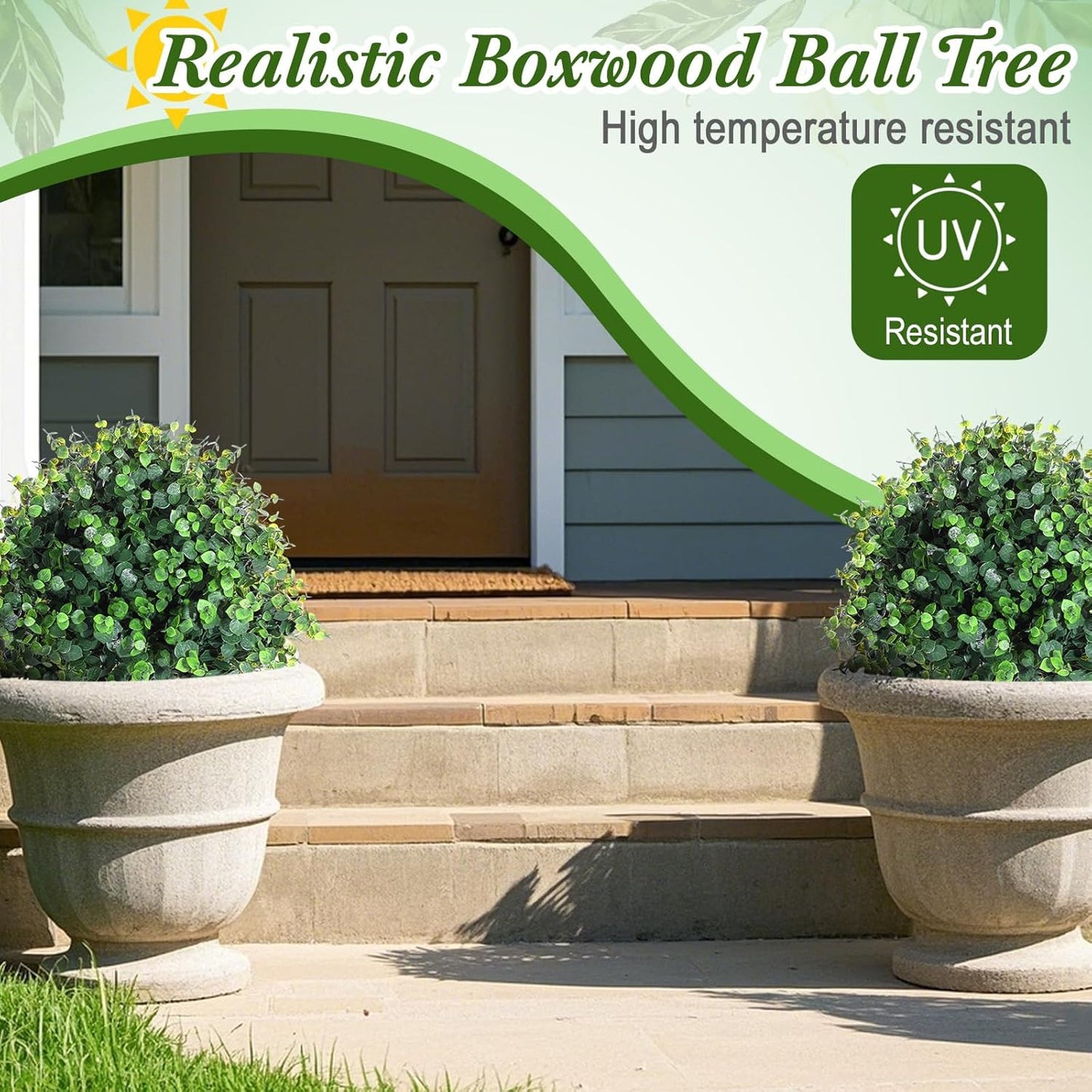 XunYee 6 Pcs 20" Artificial Topiary Ball Trees, Outdoor Artificial Shrubs Faux Bushes UV Resistance Greenery Fake Plants Tree with Ground Spike for Garden Porch Patio Indoor Decoration (Light Green)