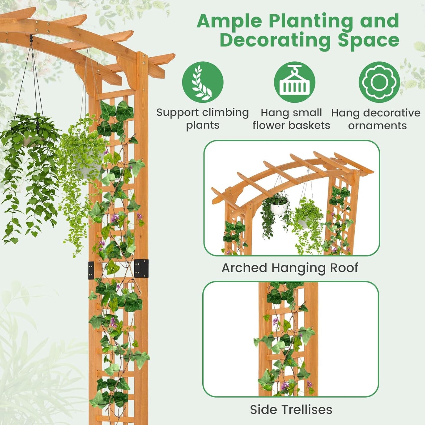 HAPPYGRILL 7.5 FT Garden Arch, Outdoor Wooden Arbor Trellis for Climbing Plants, Wedding Arch for Ceremonies Parties, Solid Wood Backdrop Stand, Backyard Pergola, Greenhouse Patio Lawn Decoration