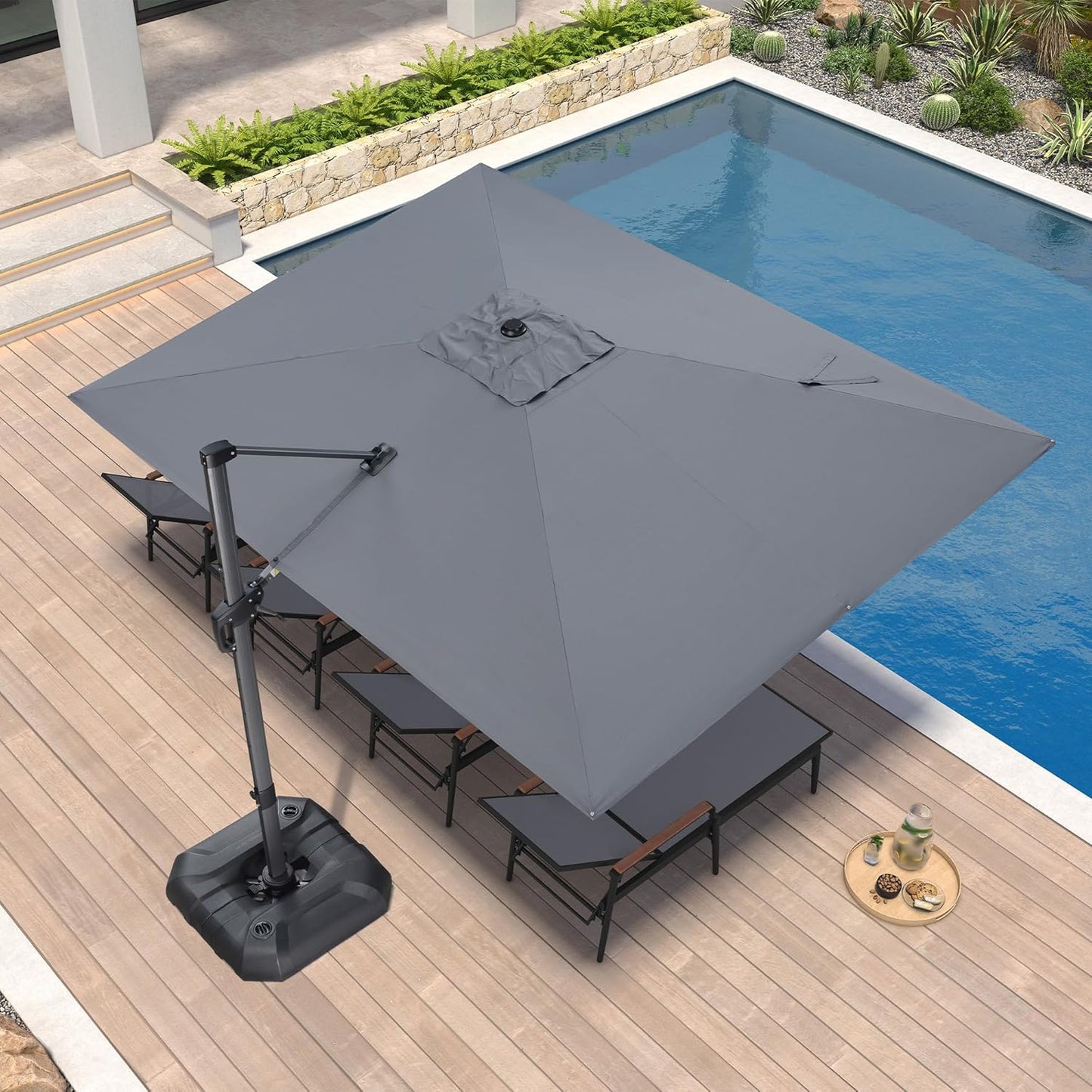 PURPLE LEAF 9' X 11.5' Patio Umbrella Outdoor Cantilever Rectangle Umbrella Aluminum Offset Umbrella with 360-degree Rotation for Garden Deck Pool Patio, Grey