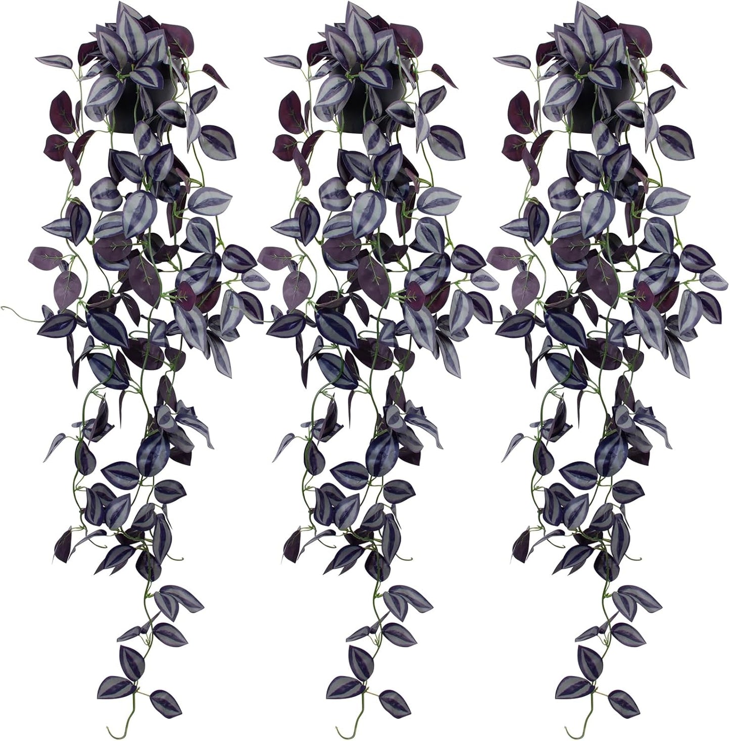 LOYWREE 2Pcs Fake Plants Indoor Artificial String of Pearls Plant in Black Pots, Realistic Green Faux Succulent Hanging Plants for Shelf Decor Desk Home Garden Decorations