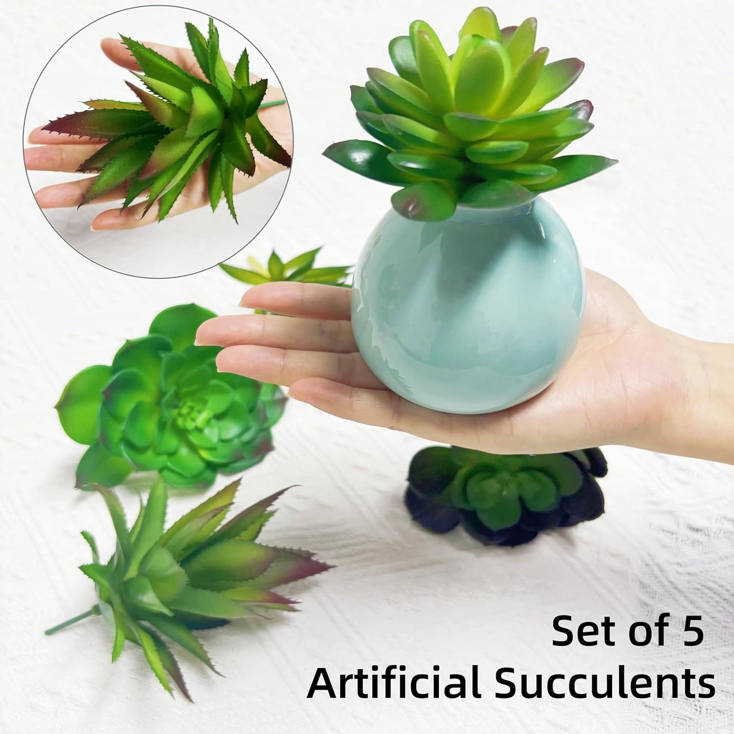 5 Pcs Faux Succulents Set, Realistic Fake Succulents, Artificial Hanging Ornaments Fleshed Plant Textured for Home Garden Wedding Party Decoration (Green)