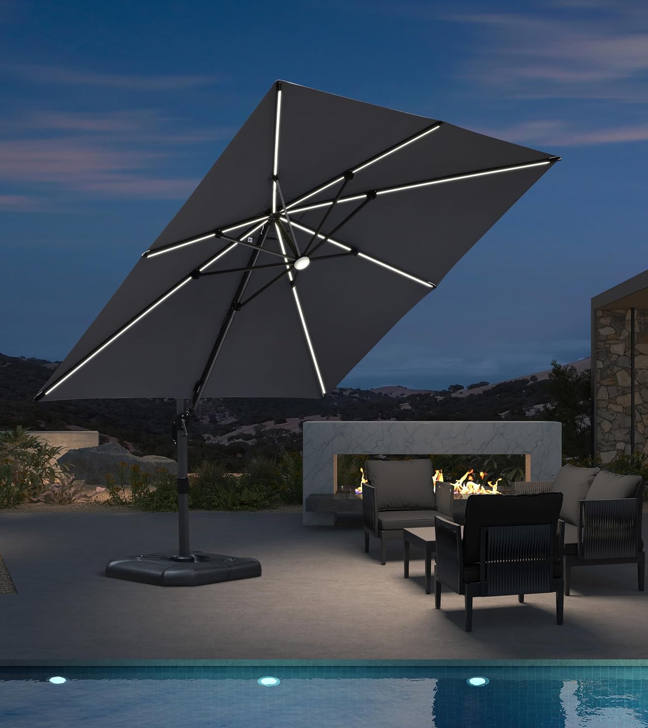 PURPLE LEAF 9' X 11.5' Patio Umbrella Outdoor Cantilever Rectangle Umbrella Aluminum Offset Umbrella with 360-degree Rotation for Garden Deck Pool Patio, Grey