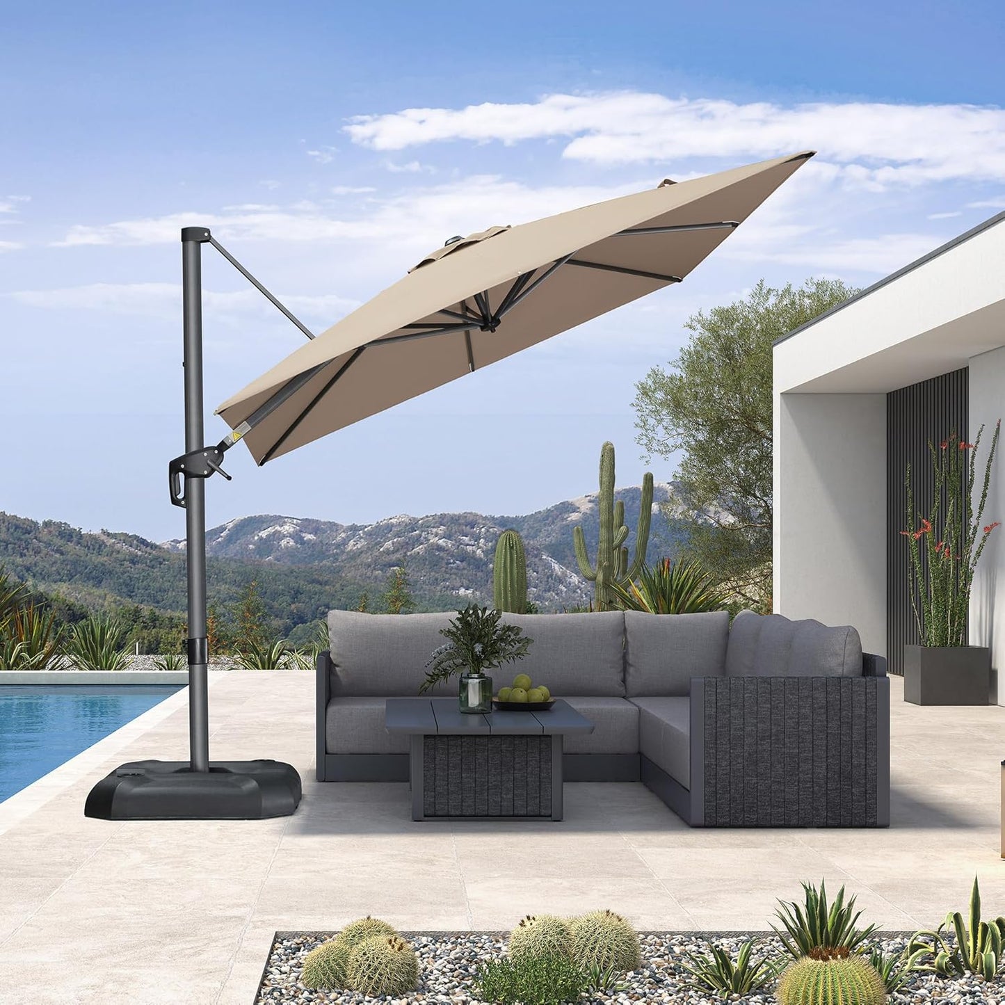 PURPLE LEAF 9' X 11.5' Patio Umbrella Outdoor Cantilever Rectangle Umbrella Aluminum Offset Umbrella with 360-degree Rotation for Garden Deck Pool Patio, Grey