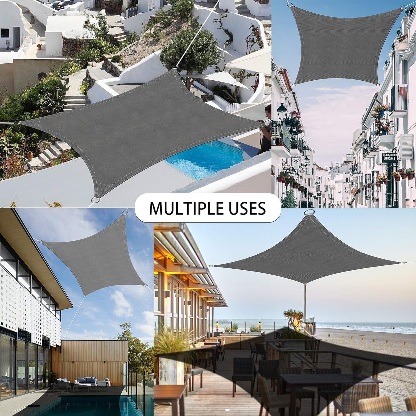 Ankuka Waterproof Sun Shade Sails Canopy Awning Shelter, UV Blockage Backyard Patio Garden Carport(10'x16.4', Grey)