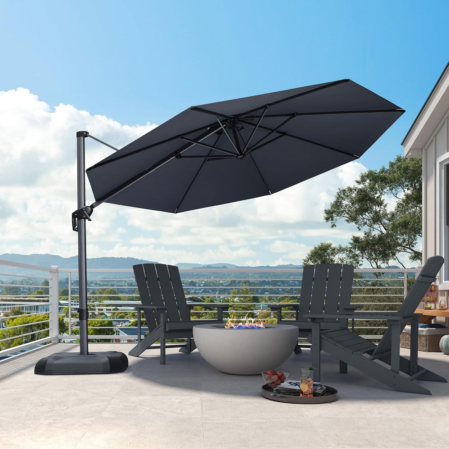 PURPLE LEAF 9' X 11.5' Patio Umbrella Outdoor Cantilever Rectangle Umbrella Aluminum Offset Umbrella with 360-degree Rotation for Garden Deck Pool Patio, Grey