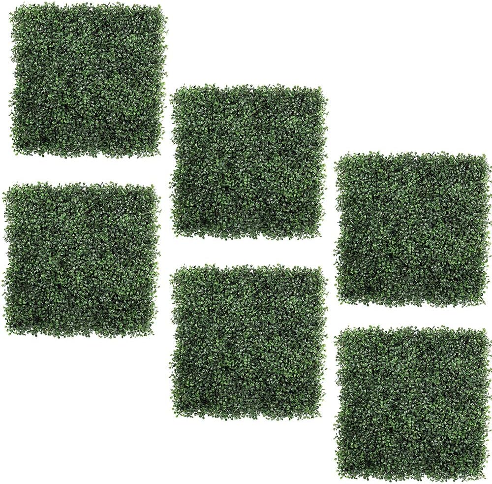 16PCS 20"x20" Artificial Boxwood Panels Topiary Hedge Plant UV Protected Faux Grass Wall Greenery Mats for Outdoor Garden Fence Backyard and Indoor Home Wedding Decoration, Dark Green