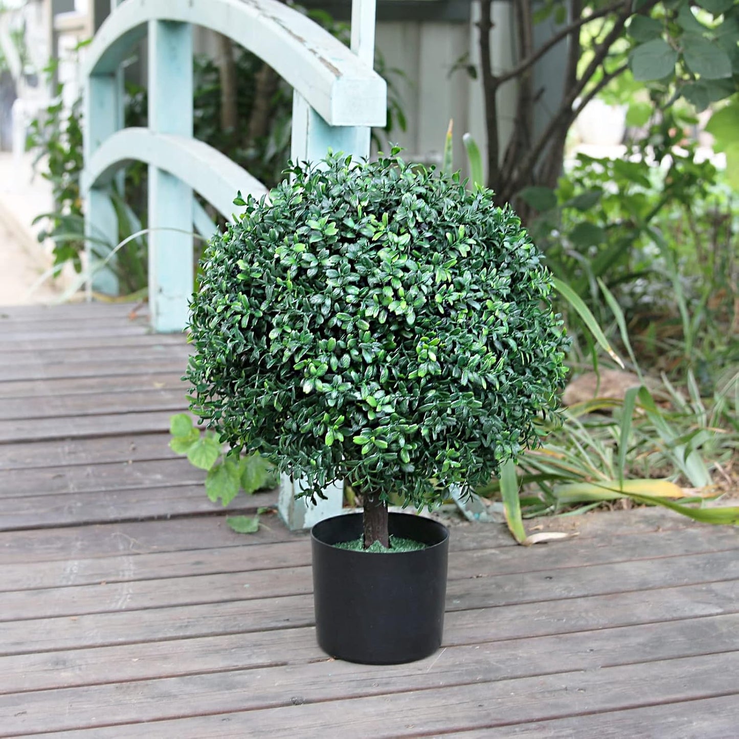 Sunnyglade 21.6” Tall Artificial Boxwood Topiary Ball Tree Set of 2 Pack Potted Bushes UV Resistant Potted Plants for Indoor Outdoor Home Garden(Green)