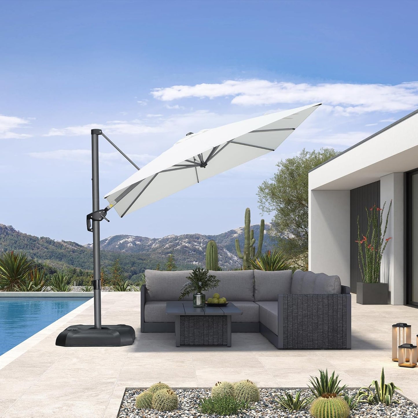 PURPLE LEAF 9' X 11.5' Patio Umbrella Outdoor Cantilever Rectangle Umbrella Aluminum Offset Umbrella with 360-degree Rotation for Garden Deck Pool Patio, Grey