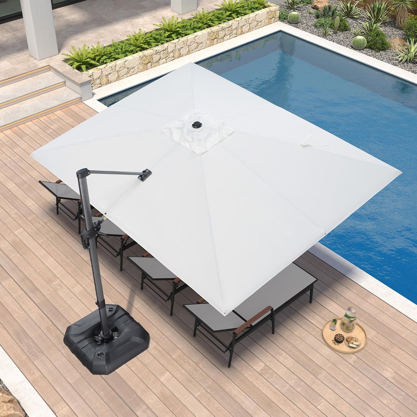 PURPLE LEAF 9' X 11.5' Patio Umbrella Outdoor Cantilever Rectangle Umbrella Aluminum Offset Umbrella with 360-degree Rotation for Garden Deck Pool Patio, Grey