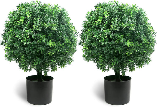 Sunnyglade 21.6” Tall Artificial Boxwood Topiary Ball Tree Set of 2 Pack Potted Bushes UV Resistant Potted Plants for Indoor Outdoor Home Garden(Green)