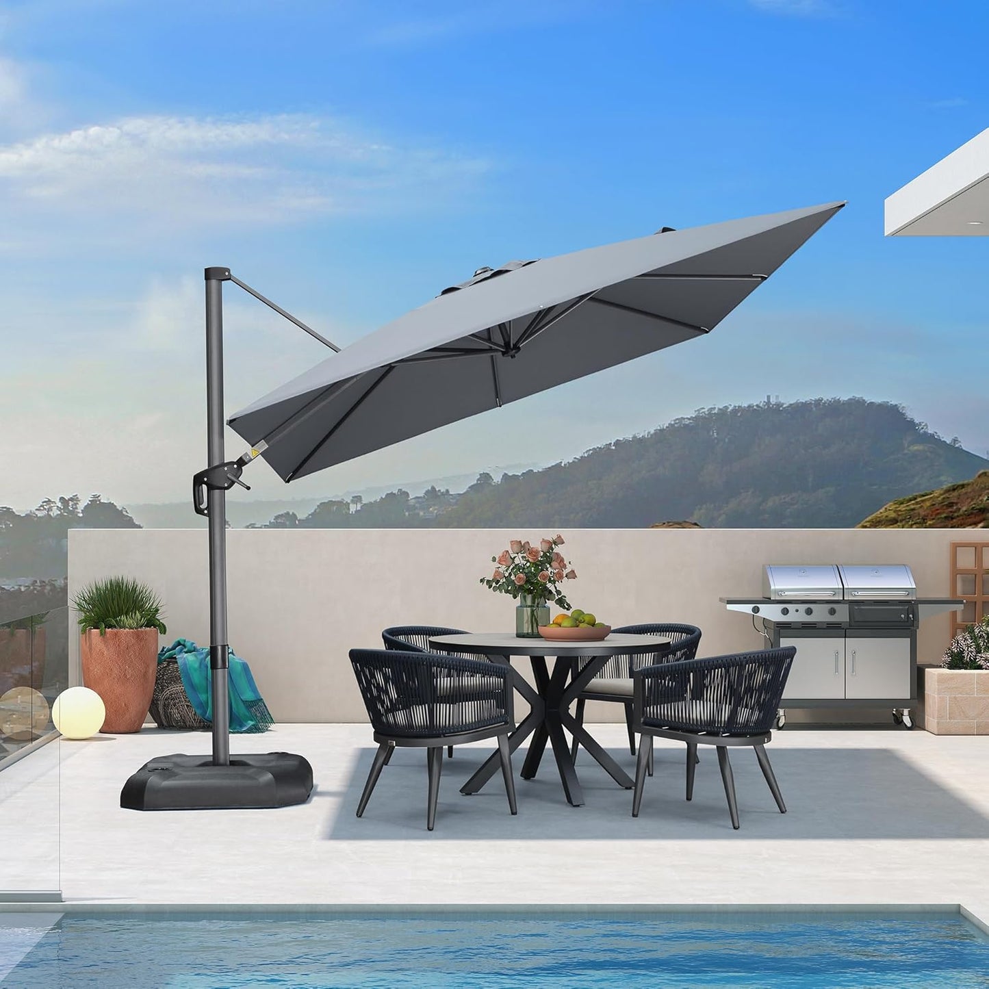 PURPLE LEAF 9' X 11.5' Patio Umbrella Outdoor Cantilever Rectangle Umbrella Aluminum Offset Umbrella with 360-degree Rotation for Garden Deck Pool Patio, Grey