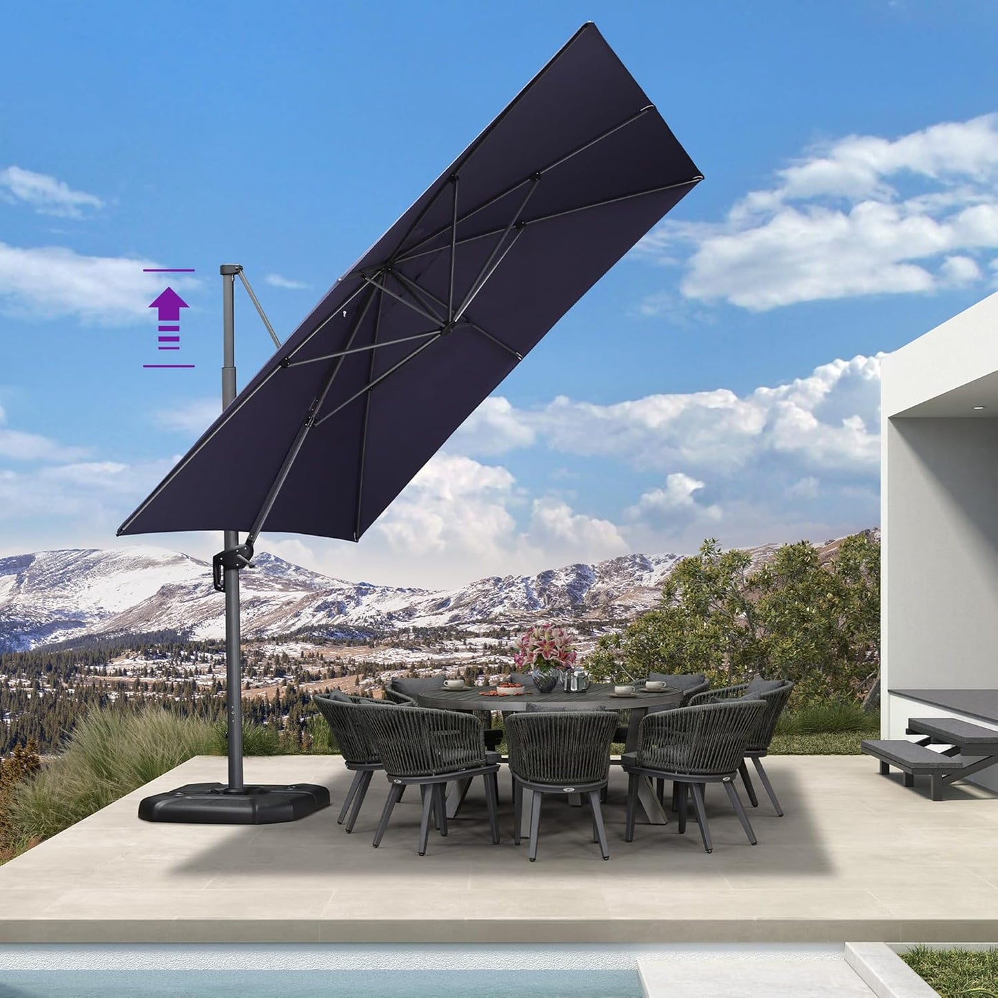 PURPLE LEAF 9' X 11.5' Patio Umbrella Outdoor Cantilever Rectangle Umbrella Aluminum Offset Umbrella with 360-degree Rotation for Garden Deck Pool Patio, Grey