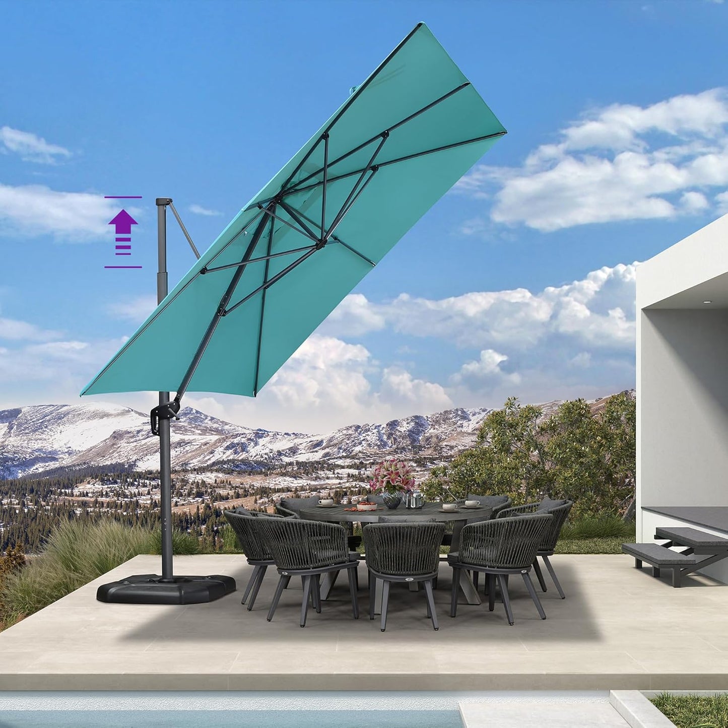 PURPLE LEAF 9' X 11.5' Patio Umbrella Outdoor Cantilever Rectangle Umbrella Aluminum Offset Umbrella with 360-degree Rotation for Garden Deck Pool Patio, Grey