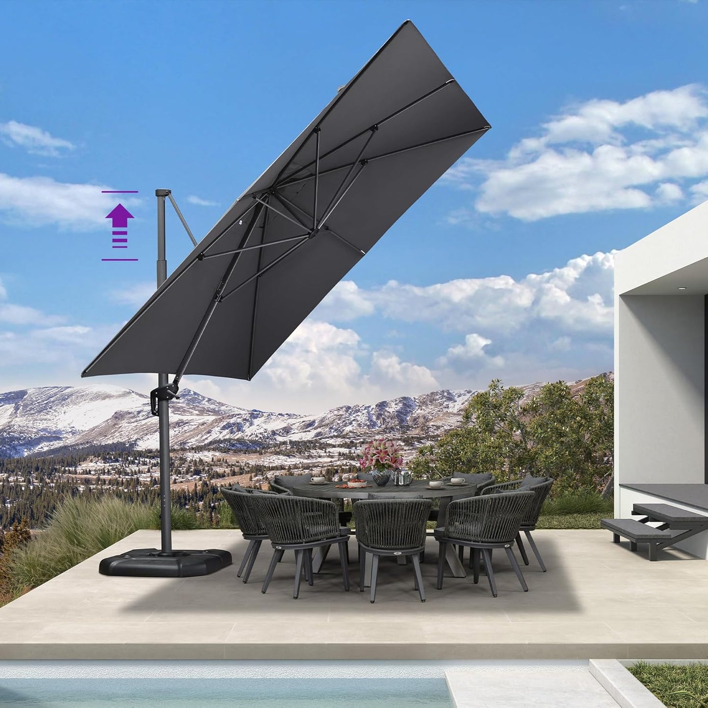 PURPLE LEAF 9' X 11.5' Patio Umbrella Outdoor Cantilever Rectangle Umbrella Aluminum Offset Umbrella with 360-degree Rotation for Garden Deck Pool Patio, Grey