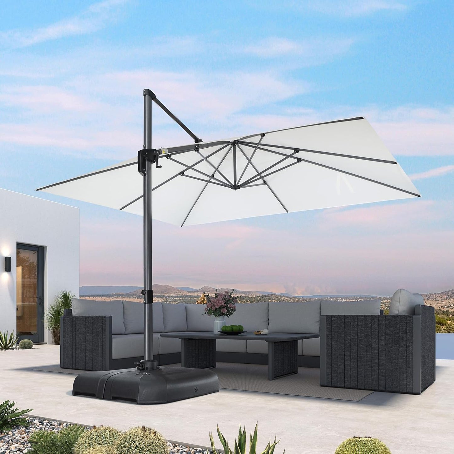 PURPLE LEAF 9' X 11.5' Patio Umbrella Outdoor Cantilever Rectangle Umbrella Aluminum Offset Umbrella with 360-degree Rotation for Garden Deck Pool Patio, Grey