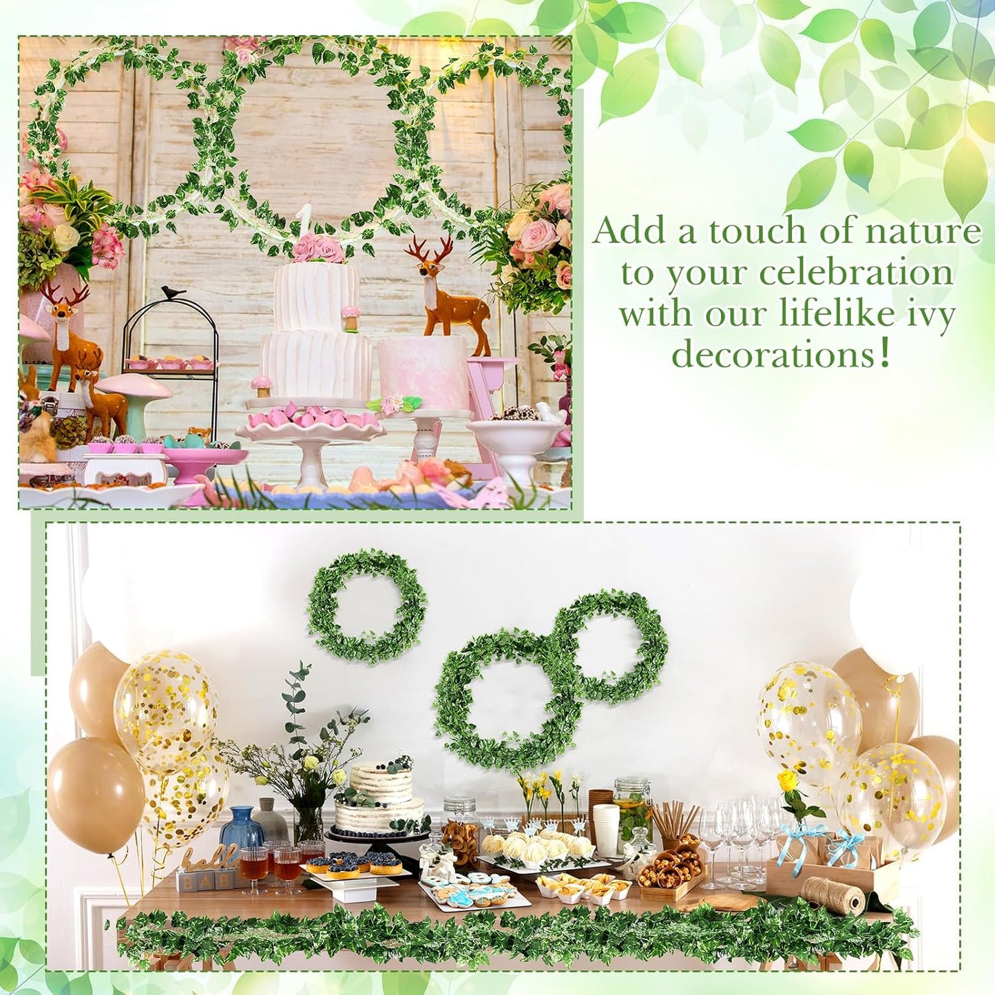 300 Pcs 2166ft Artificial Ivy Garland Fake Vines Bulk Green Leaves Greenery Vines for Bedroom Hanging Plants for Wedding Garden Home Wall Jungle Themed Party Decorations