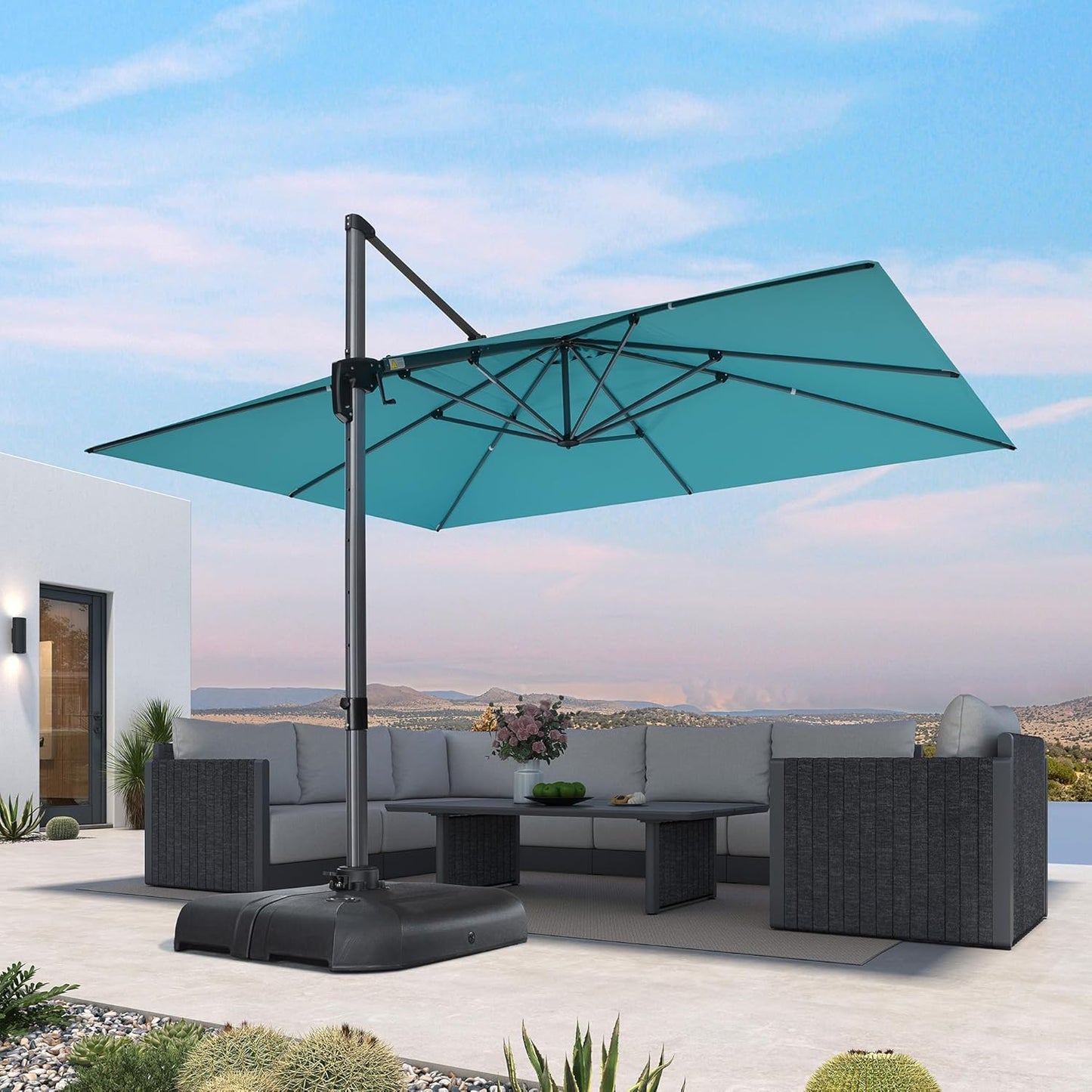 PURPLE LEAF 9' X 11.5' Patio Umbrella Outdoor Cantilever Rectangle Umbrella Aluminum Offset Umbrella with 360-degree Rotation for Garden Deck Pool Patio, Grey