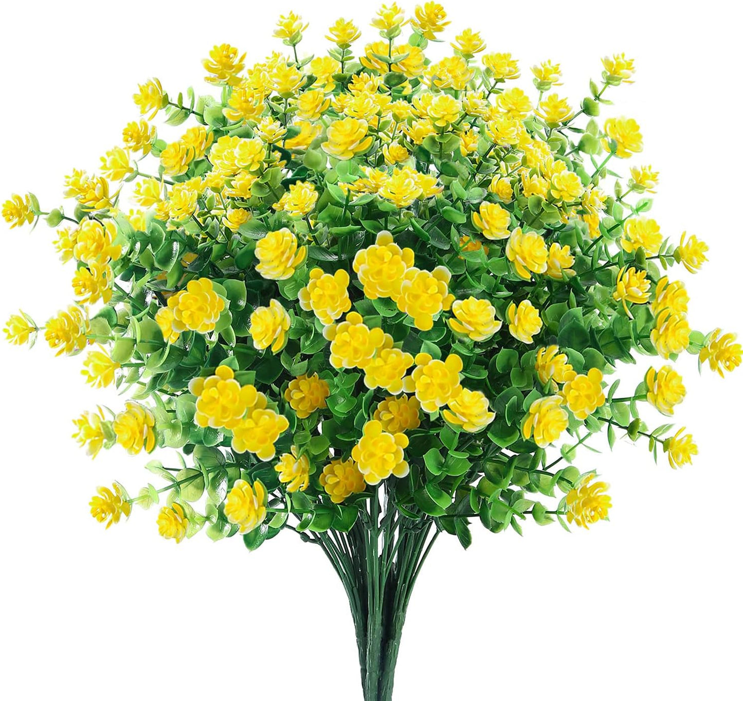 GREENRAIN Artificial Flowers Outdoor Fake Flowers for Decoration UV Resistant No Fade Faux Plastic Plants Garden Porch Window Box Décor (8 Bundles, 1#Green)