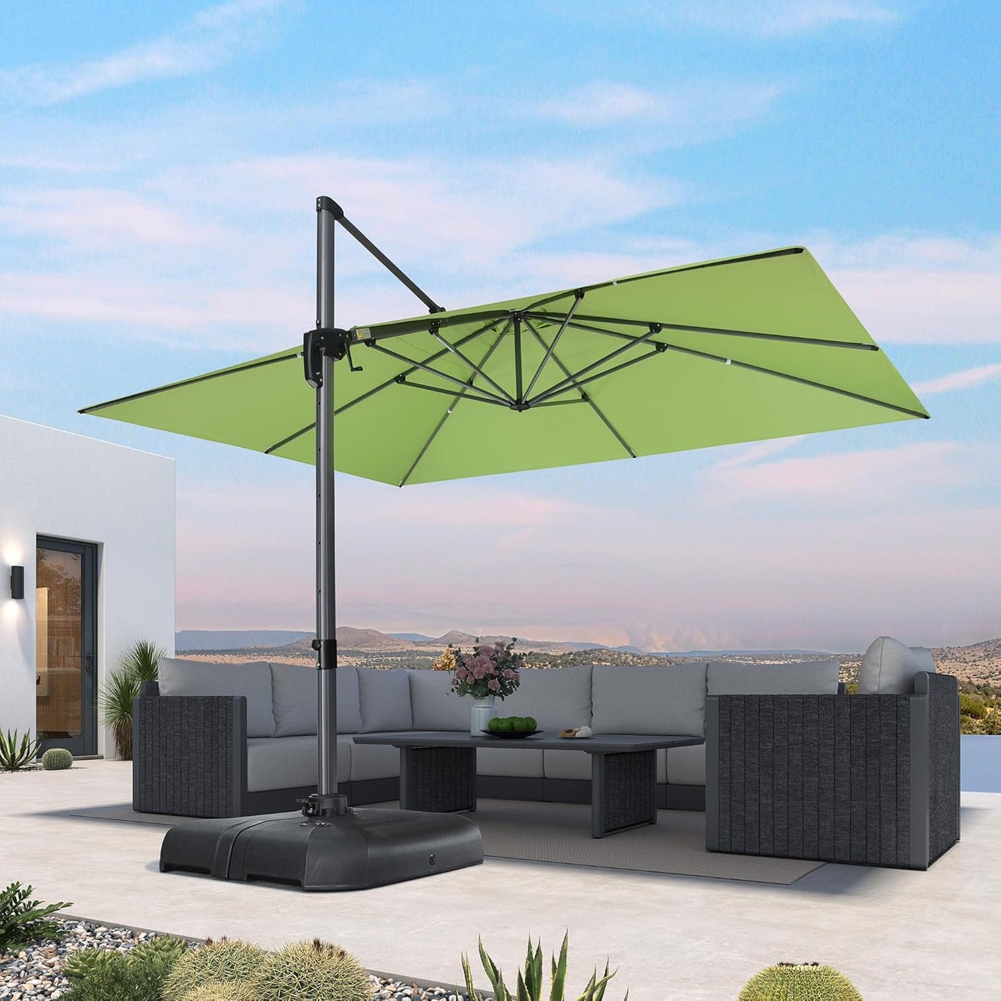 PURPLE LEAF 9' X 11.5' Patio Umbrella Outdoor Cantilever Rectangle Umbrella Aluminum Offset Umbrella with 360-degree Rotation for Garden Deck Pool Patio, Grey