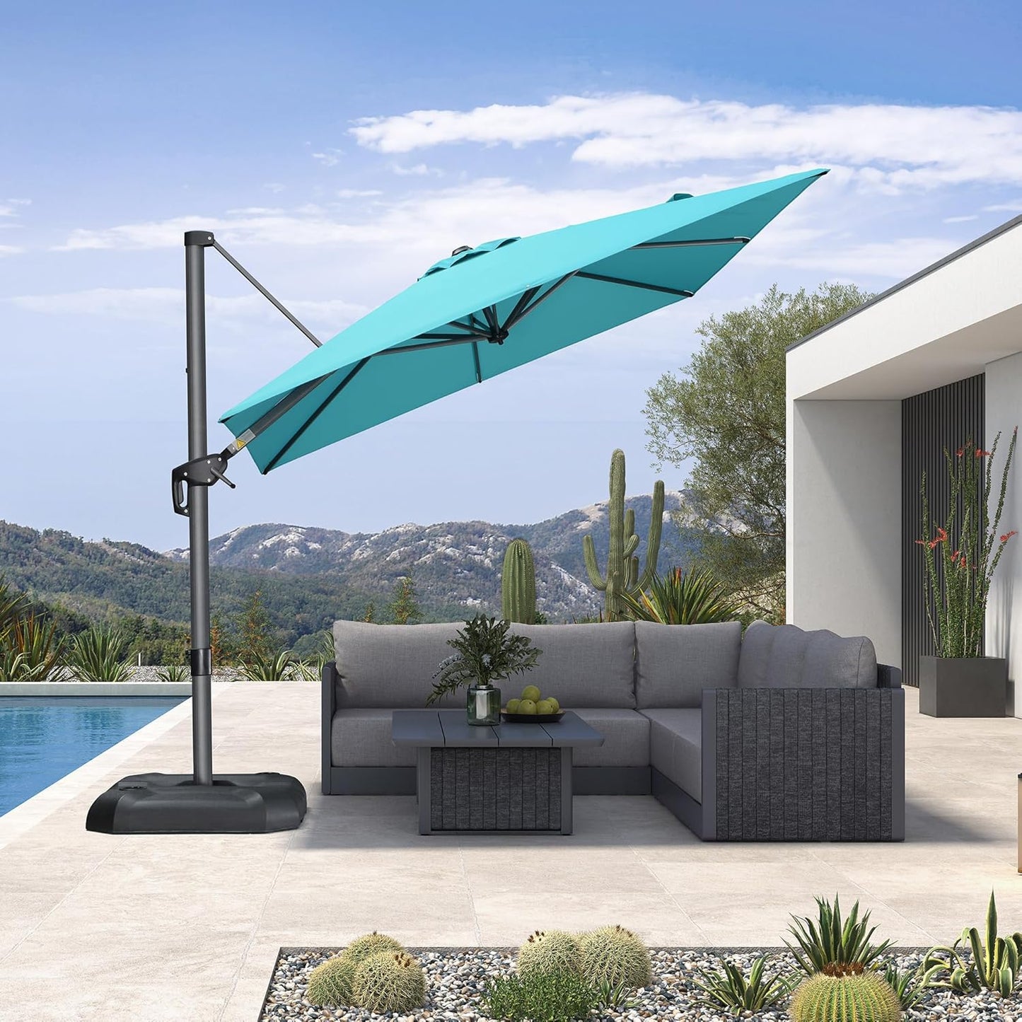 PURPLE LEAF 9' X 11.5' Patio Umbrella Outdoor Cantilever Rectangle Umbrella Aluminum Offset Umbrella with 360-degree Rotation for Garden Deck Pool Patio, Grey