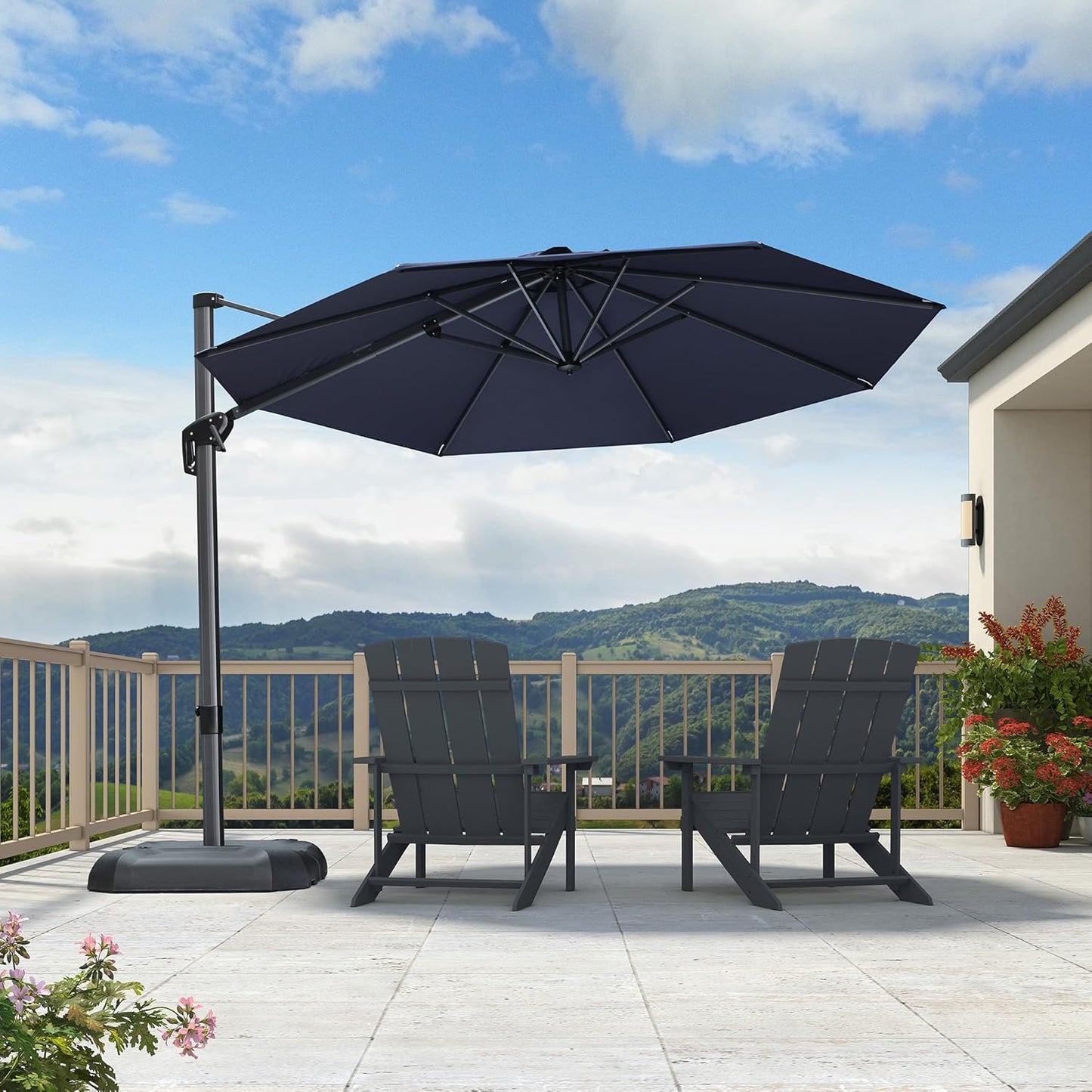PURPLE LEAF 9' X 11.5' Patio Umbrella Outdoor Cantilever Rectangle Umbrella Aluminum Offset Umbrella with 360-degree Rotation for Garden Deck Pool Patio, Grey