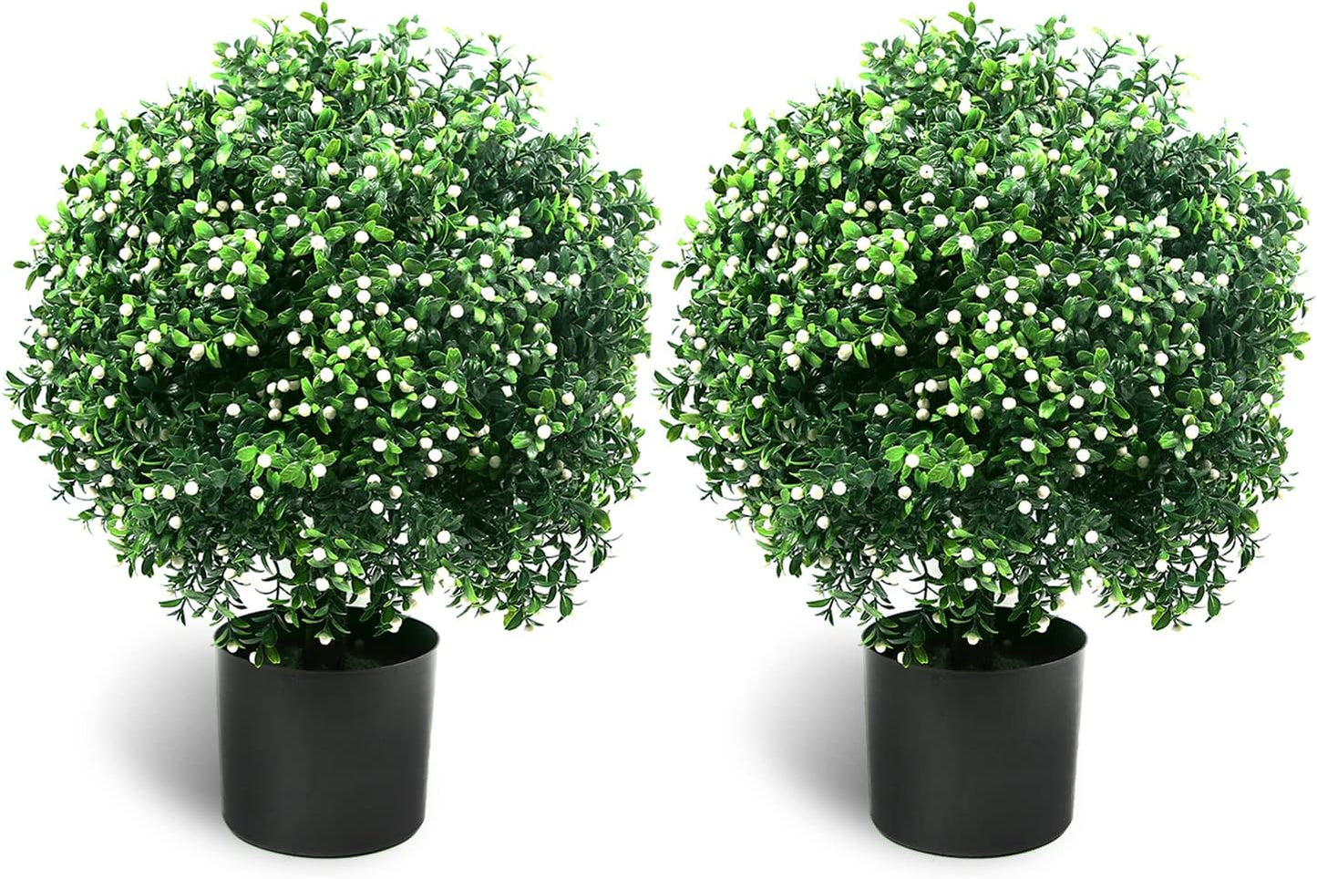 Sunnyglade 21.6” Tall Artificial Boxwood Topiary Ball Tree Set of 2 Pack Potted Bushes UV Resistant Potted Plants for Indoor Outdoor Home Garden(Green)