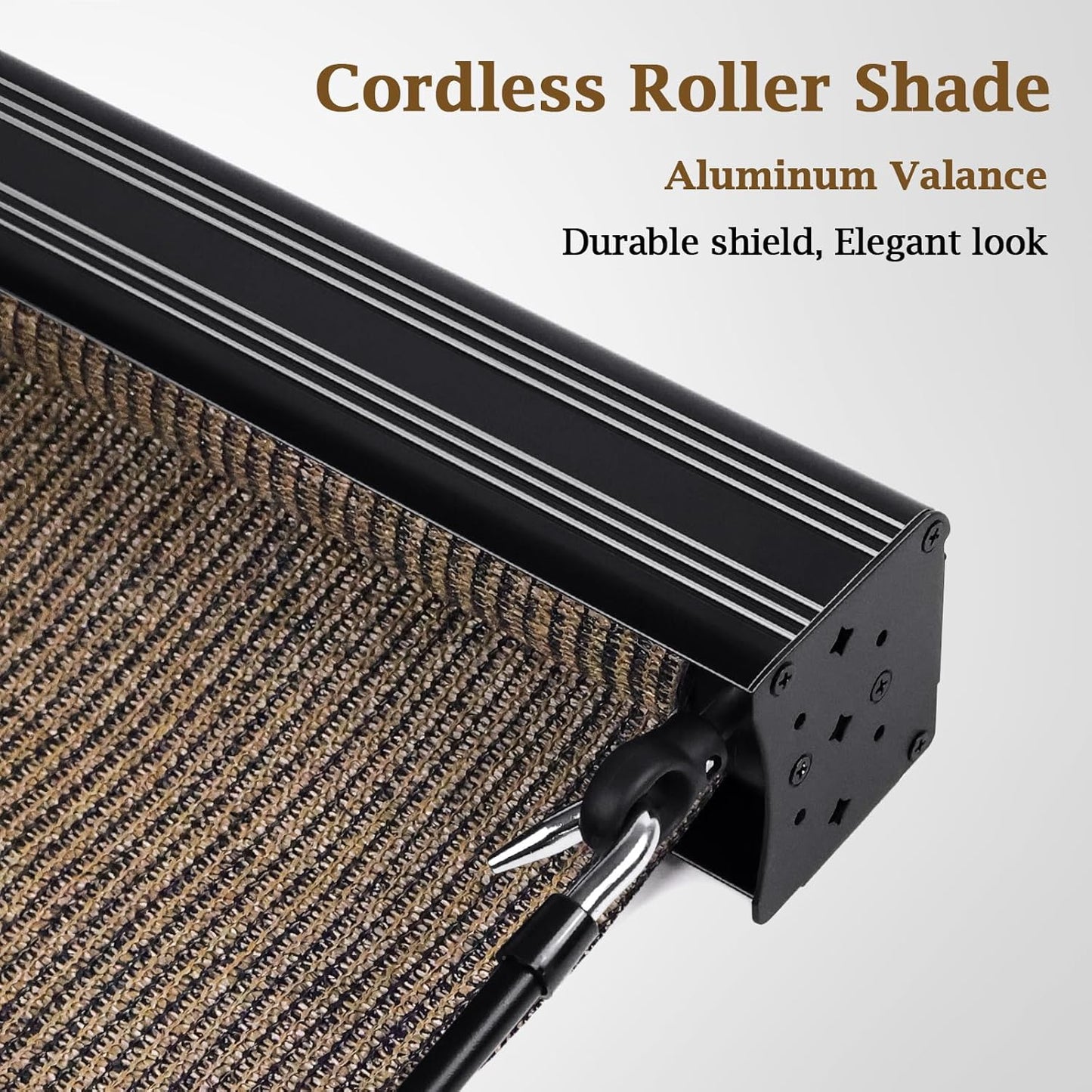 Artpuch Outdoor Roller Shade 8' W x 8' H Fabric Blind Mocha Outdoor Roll Up Shade with Aluminum Valance, Wand Operation Exterior Roller Shades Cloth for Patio Porch Gazebo