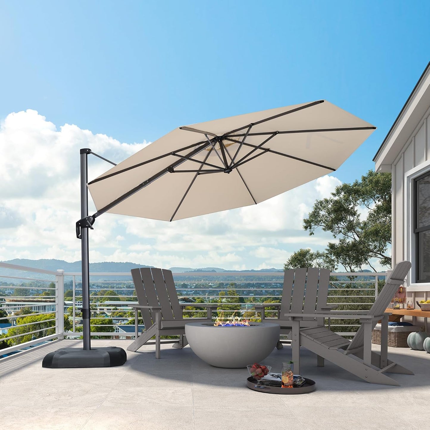 PURPLE LEAF 9' X 11.5' Patio Umbrella Outdoor Cantilever Rectangle Umbrella Aluminum Offset Umbrella with 360-degree Rotation for Garden Deck Pool Patio, Grey