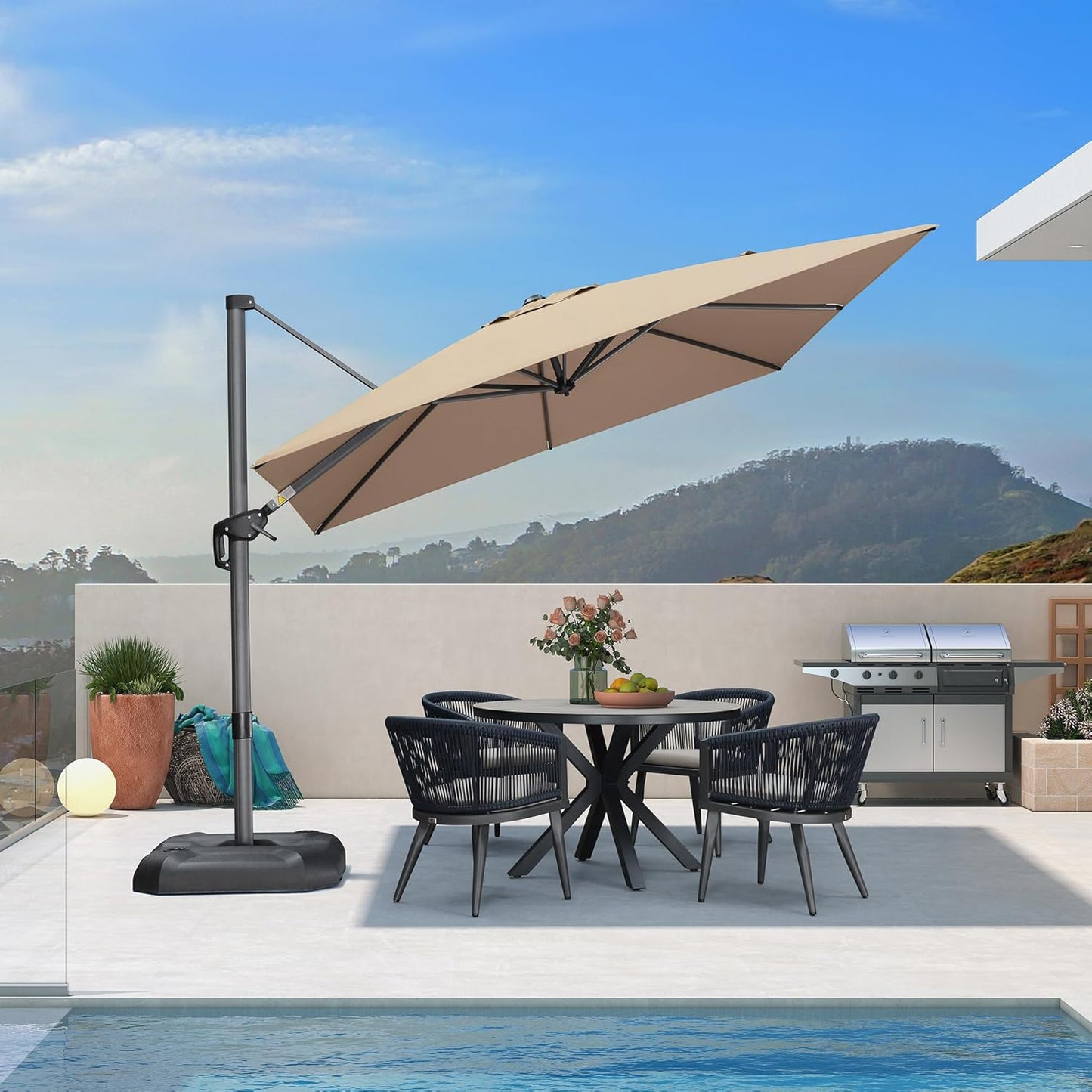 PURPLE LEAF 9' X 11.5' Patio Umbrella Outdoor Cantilever Rectangle Umbrella Aluminum Offset Umbrella with 360-degree Rotation for Garden Deck Pool Patio, Grey