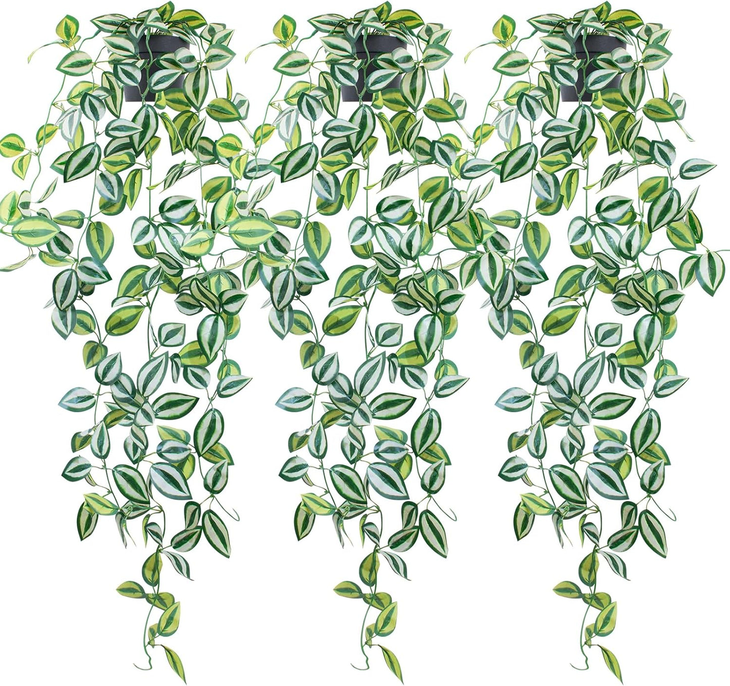 LOYWREE 2Pcs Fake Plants Indoor Artificial String of Pearls Plant in Black Pots, Realistic Green Faux Succulent Hanging Plants for Shelf Decor Desk Home Garden Decorations