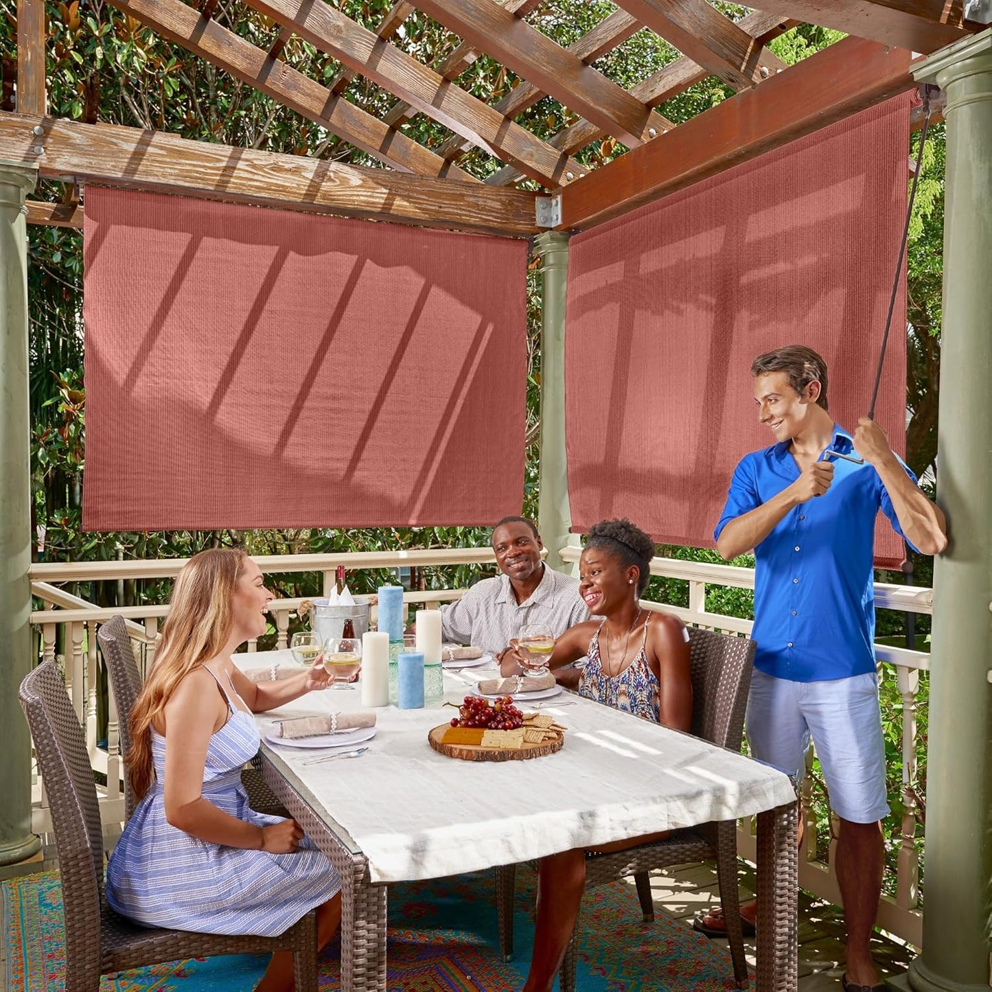 Coolaroo Exterior Roller Shade, Cordless Roller Shade with 90% UV Protection, No Valance, (6' W X 6' L), Mocha, 474768