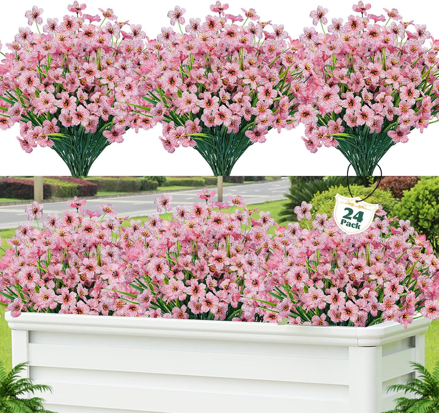 Lnoicy Artificial Greenery Plants Outdoor UV Resistant Fake Plants Boxwood Shrubs Grass,20 Bundles for Farmhouse Home Garden Office Patio Backyard Wedding and Indoor Outdoor Decoration